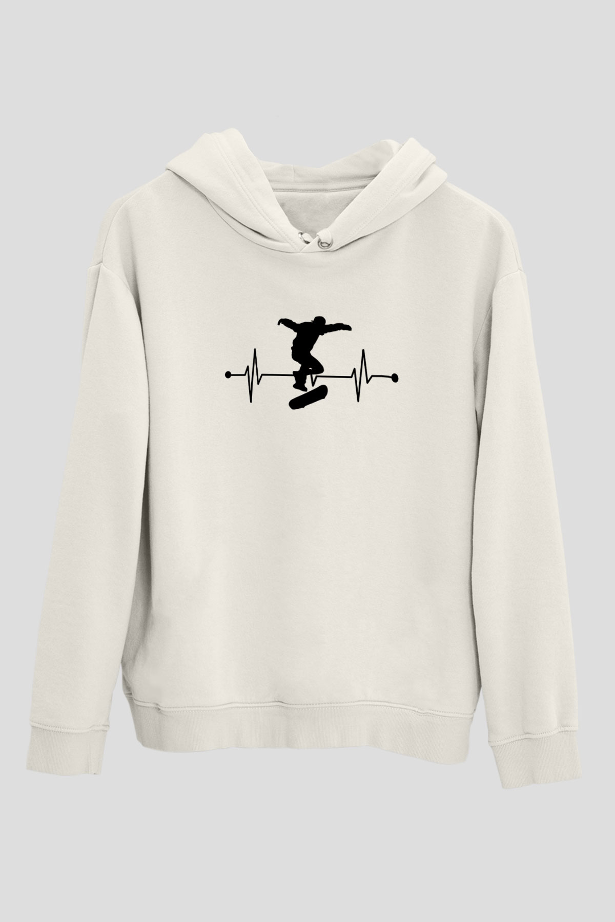 Kaykay Baskılı Unisex Ekru Hoodie