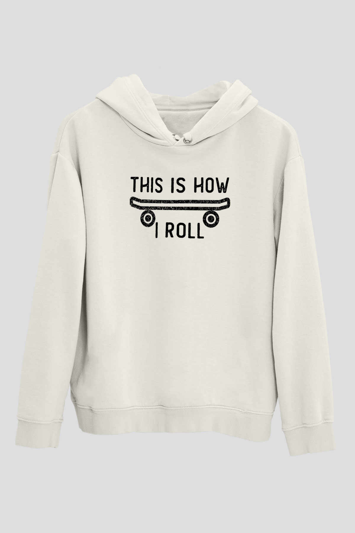 Kaykay Baskılı Unisex Ekru Hoodie