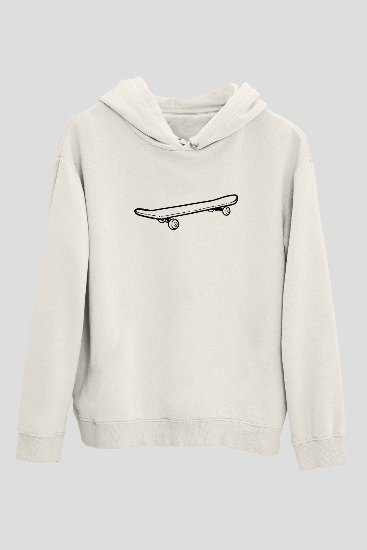 Kaykay Baskılı Unisex Ekru Hoodie