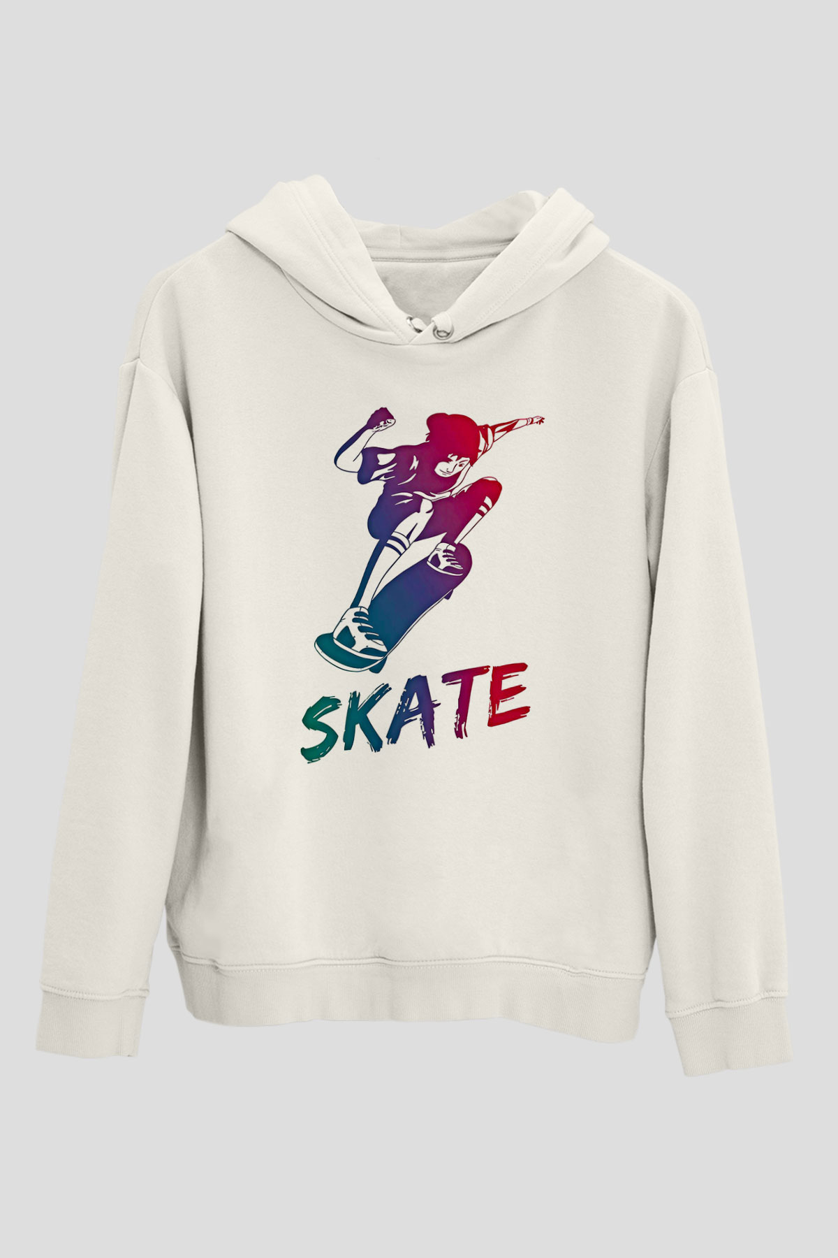 Kaykay Baskılı Unisex Ekru Hoodie