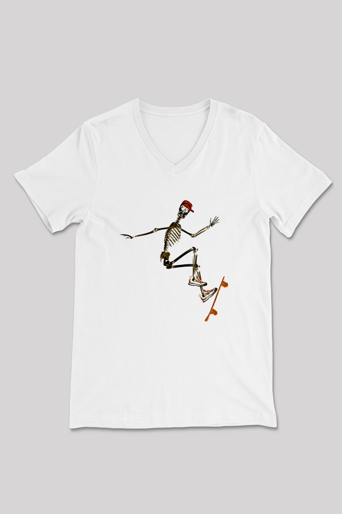 Kaykay Baskılı Unisex V Yaka Tişört - Tshirt