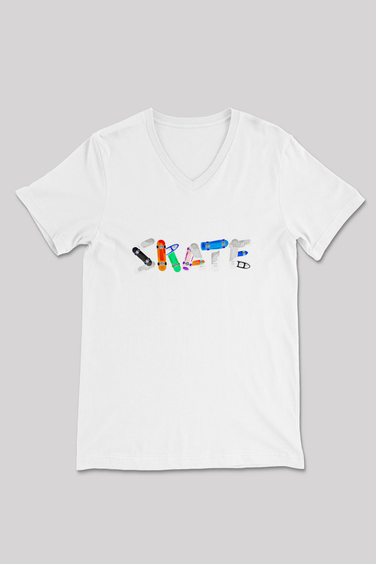Kaykay Baskılı Unisex V Yaka Tişört - Tshirt