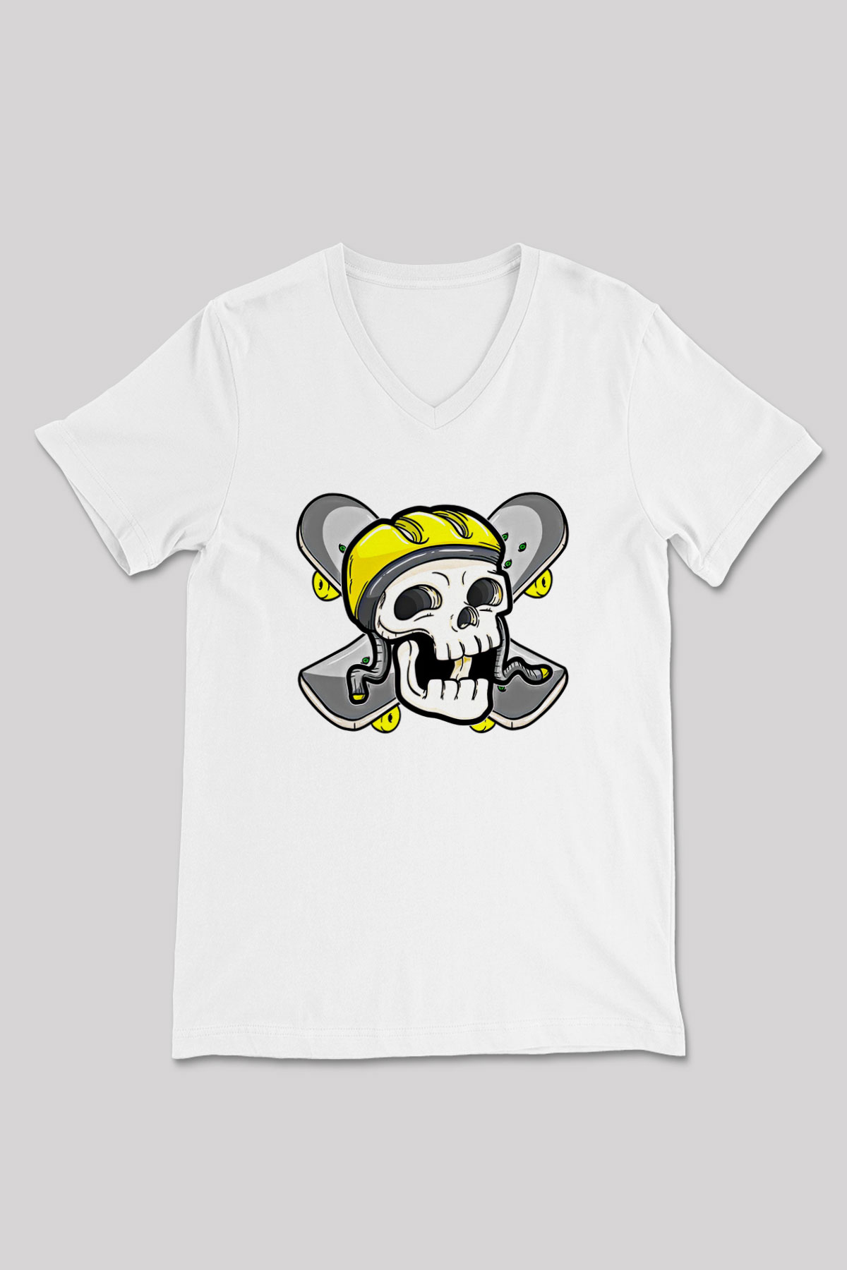 Kaykay Baskılı Unisex V Yaka Tişört - Tshirt