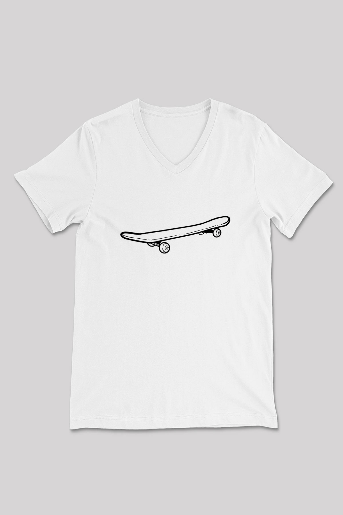 Kaykay Baskılı Unisex V Yaka Tişört - Tshirt