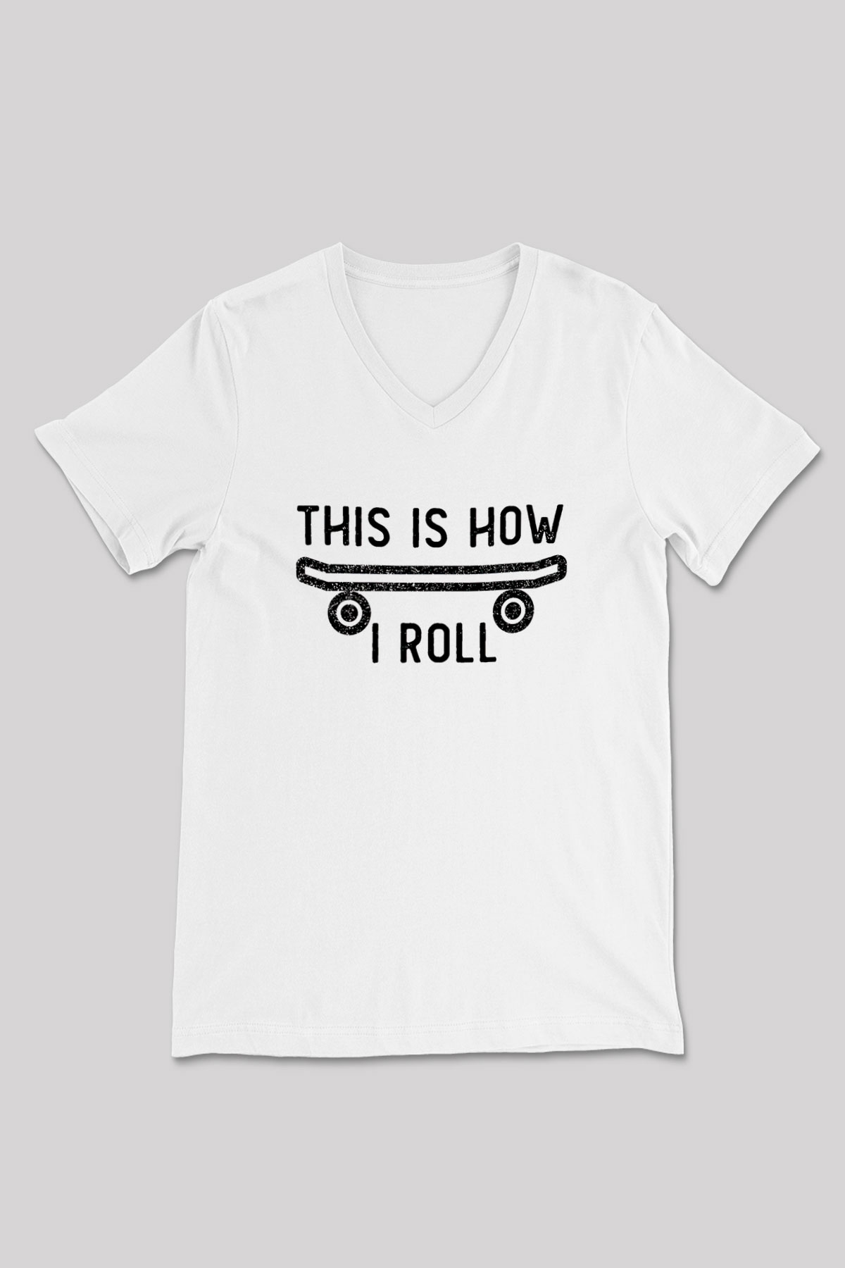 Kaykay Baskılı Unisex V Yaka Tişört - Tshirt