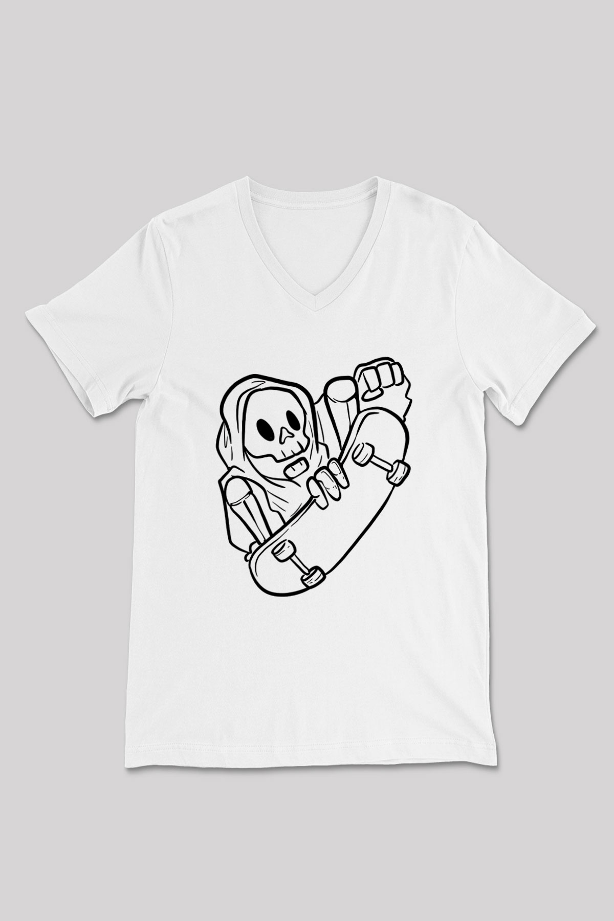 Kaykay Baskılı Unisex V Yaka Tişört - Tshirt