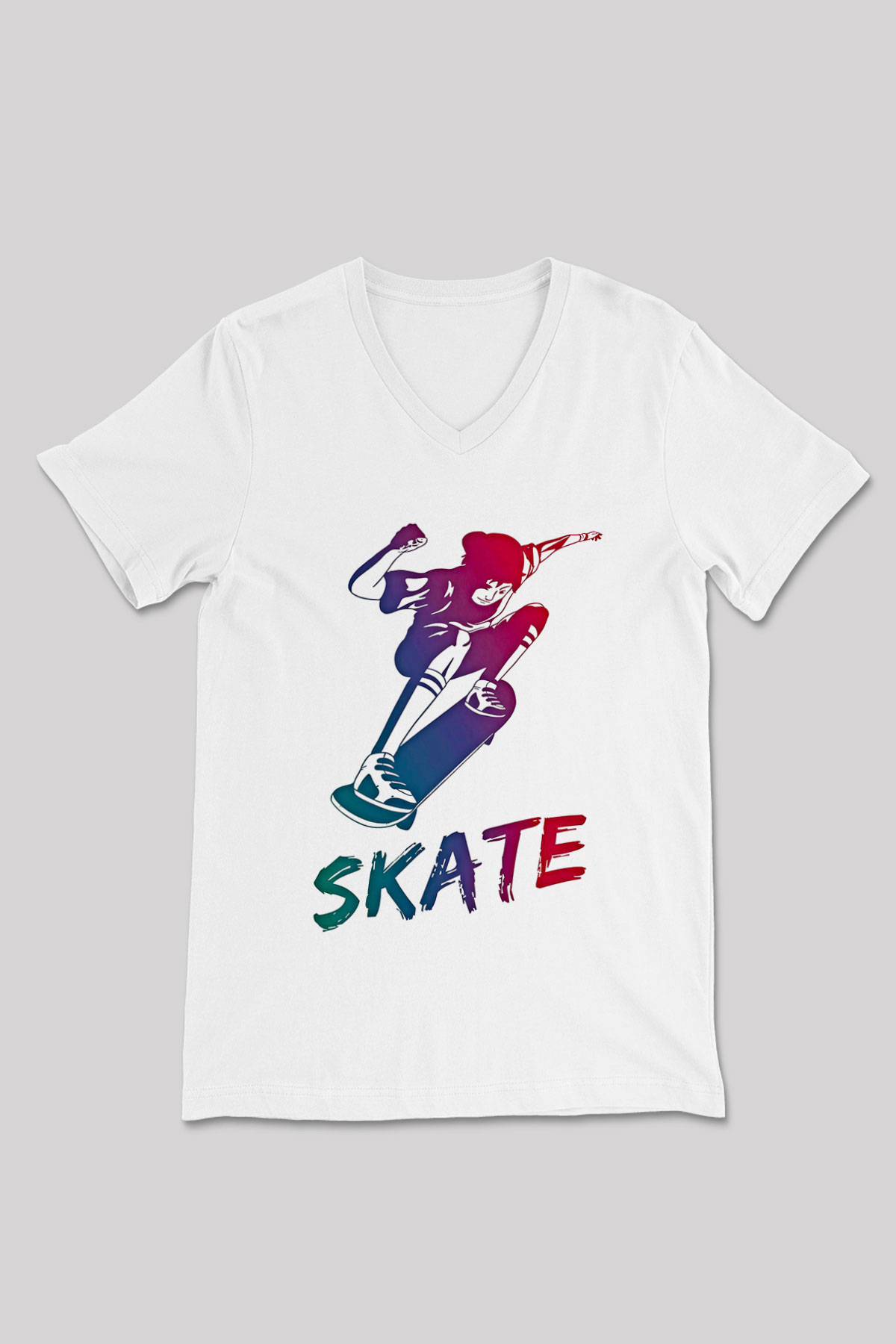 Kaykay Baskılı Unisex V Yaka Tişört - Tshirt