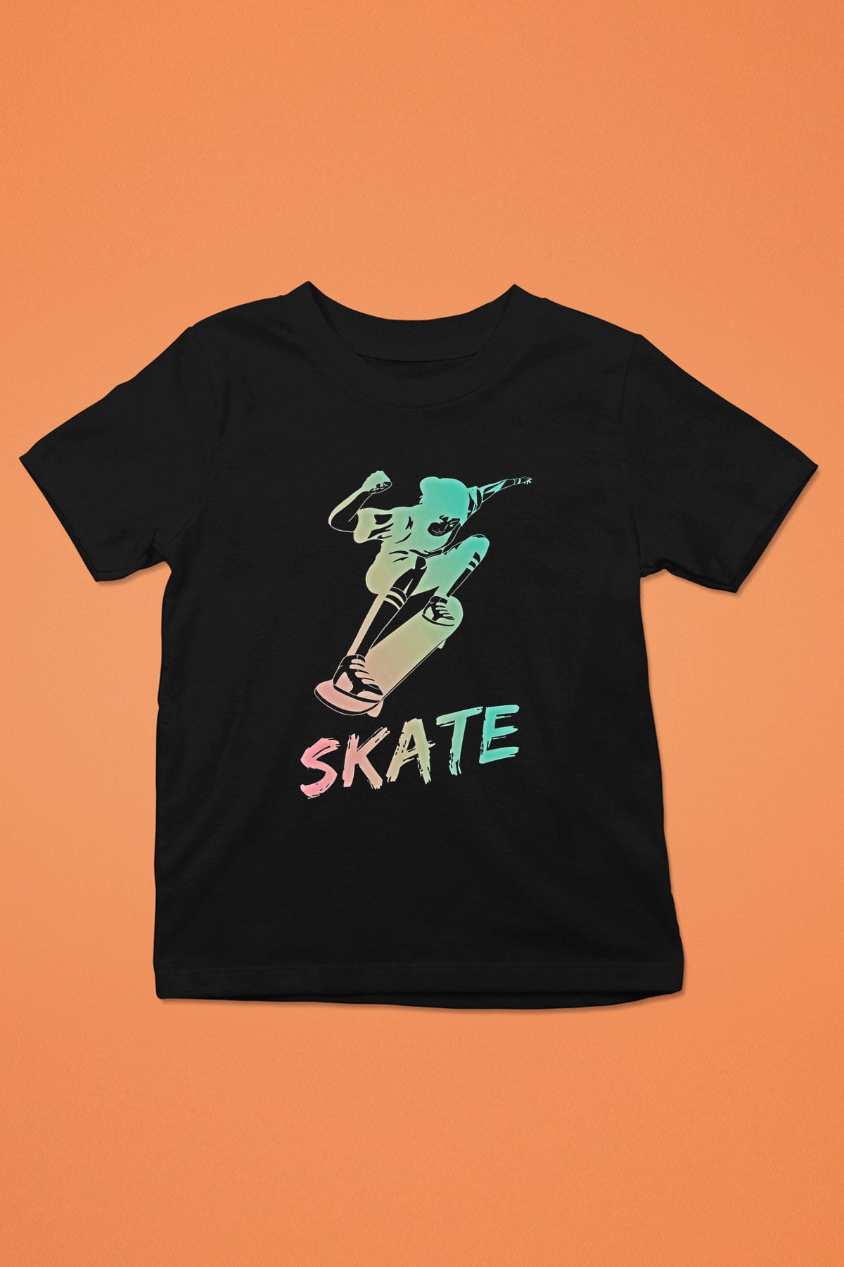 Kaykay - Skateboard Baskılı Unisex Siyah Çocuk Tİşörtü - Tshirt