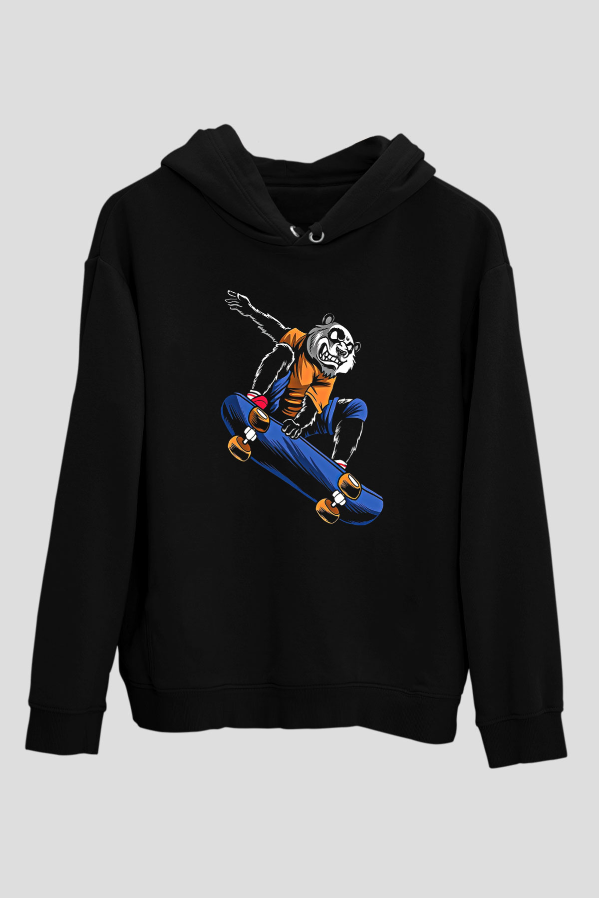 Kaykay - Skateboard Baskılı Unisex Siyah Hoodie