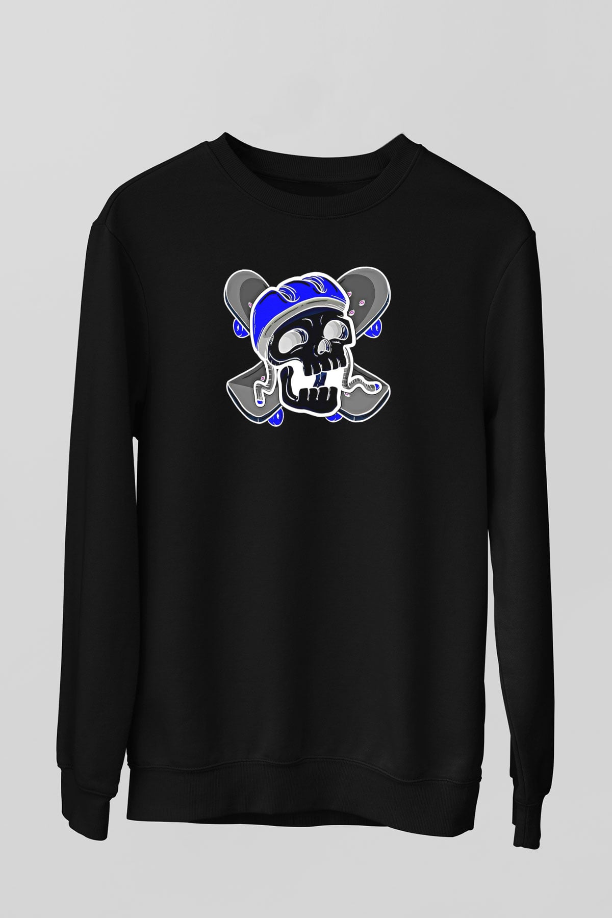 Kaykay - Skateboard Baskılı Unisex Siyah Sweatshirt