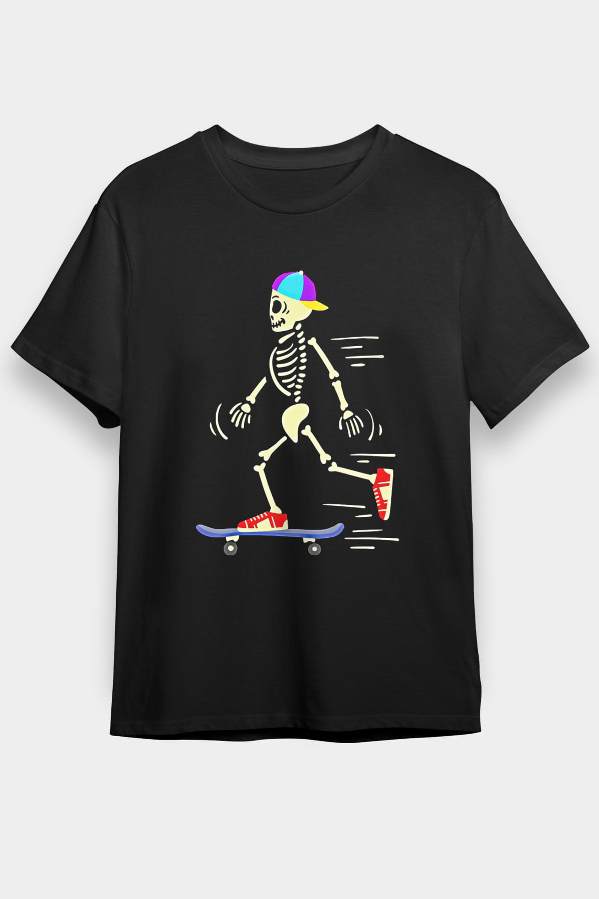 Kaykay - Skateboard Baskılı Unisex Siyah Tişört - Tshirt