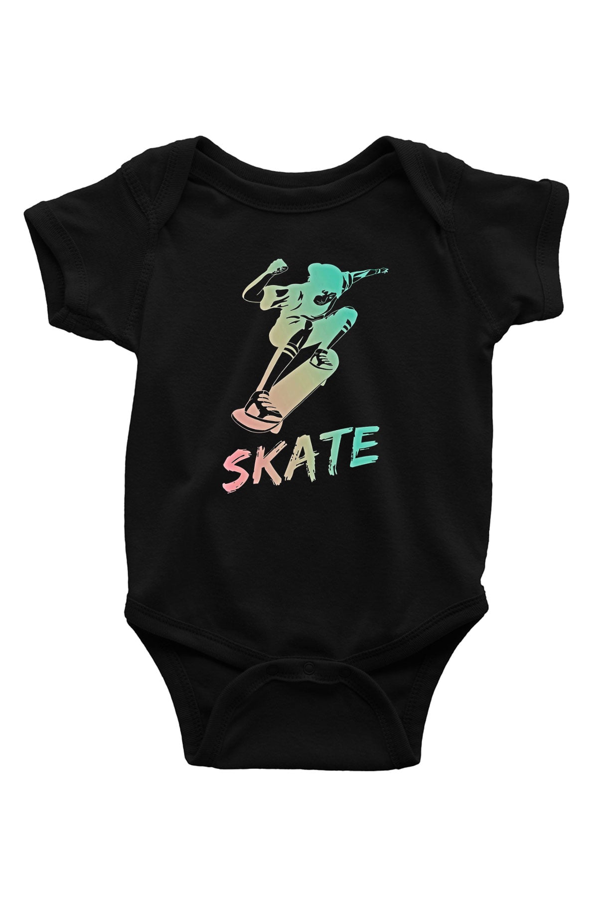 Kaykay - Skateboard Baskılı Unisex Siyah Bebek Body - Zıbın