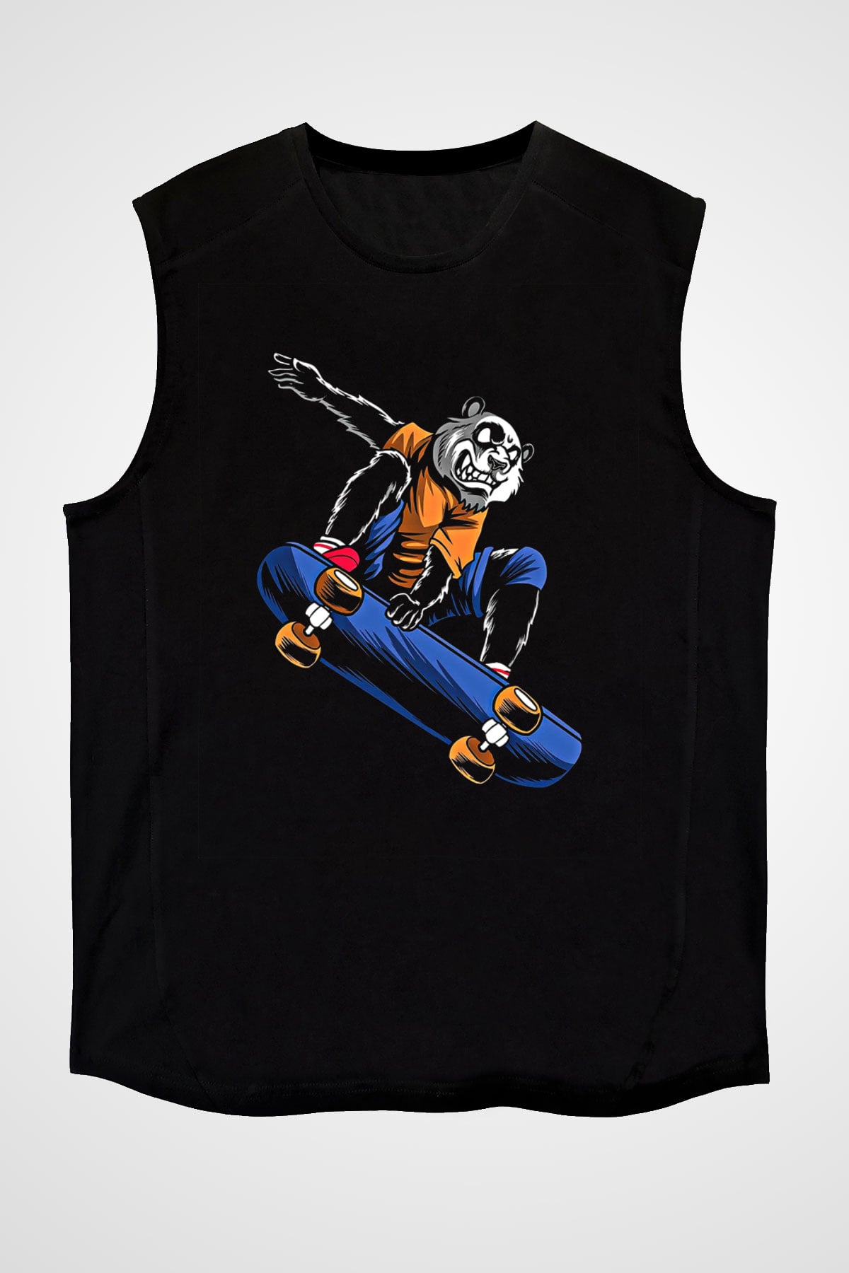 Kaykay - Skateboard Baskılı Unisex Siyah Kolsuz Tişört