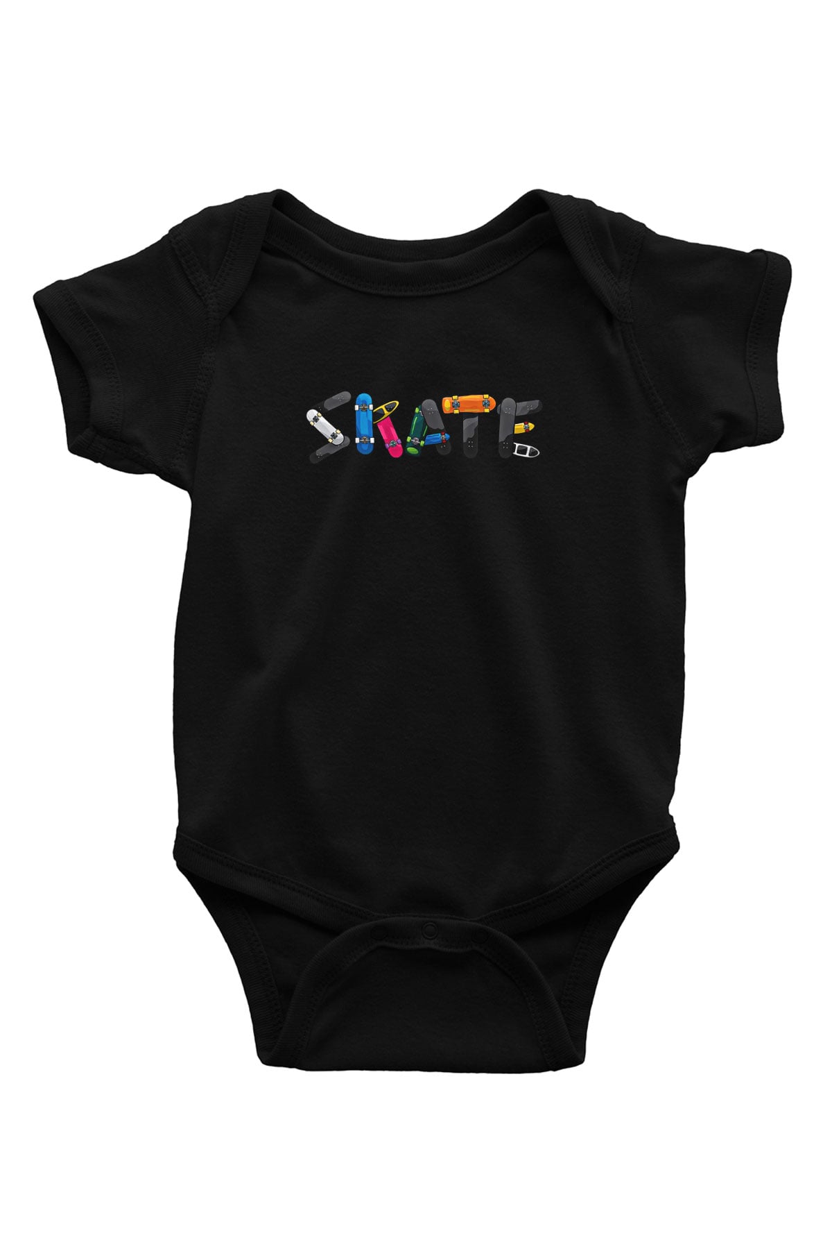 Kaykay - Skateboard Baskılı Unisex Siyah Bebek Body - Zıbın