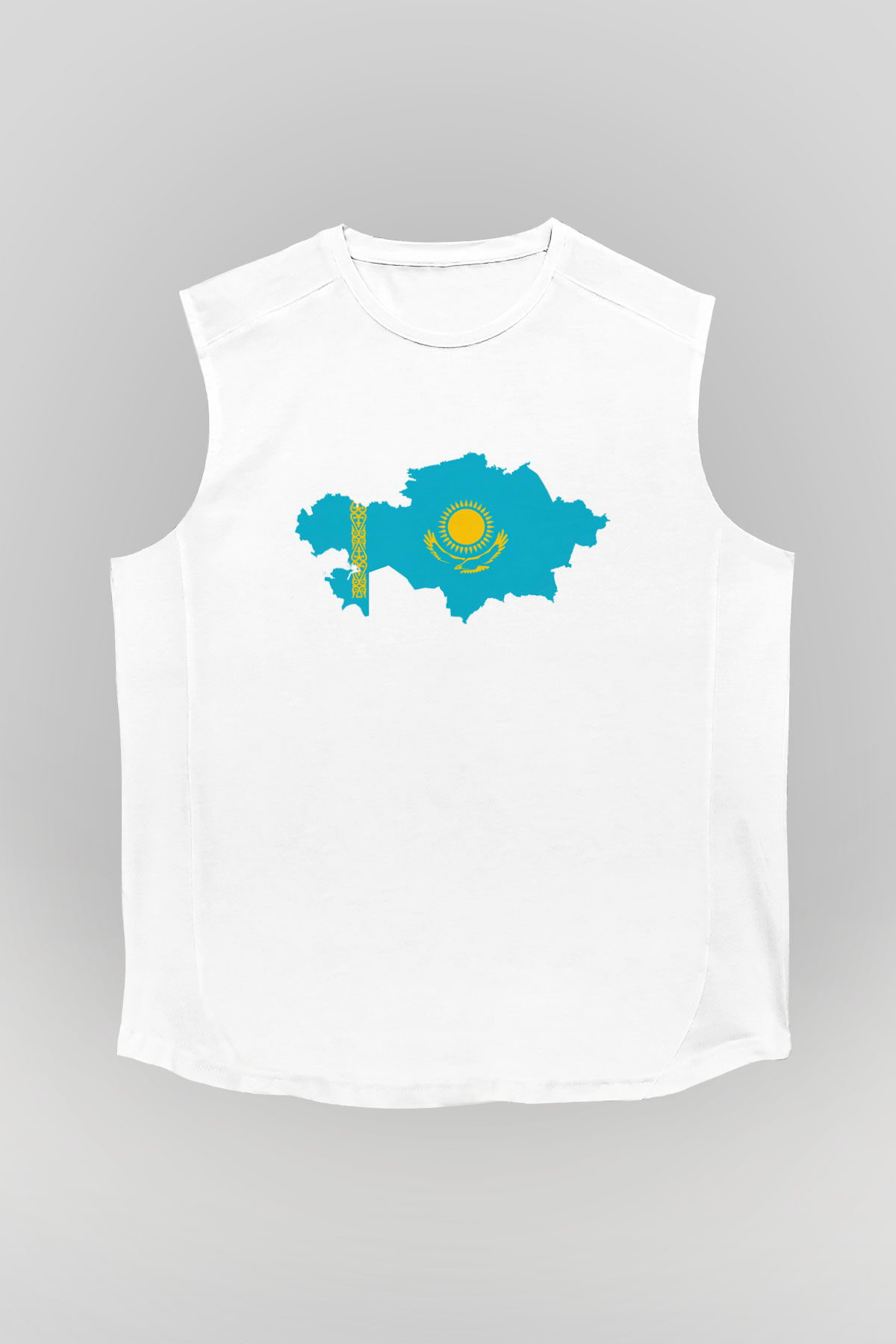Kazakistan Beyaz Unisex Kolsuz Tişört
