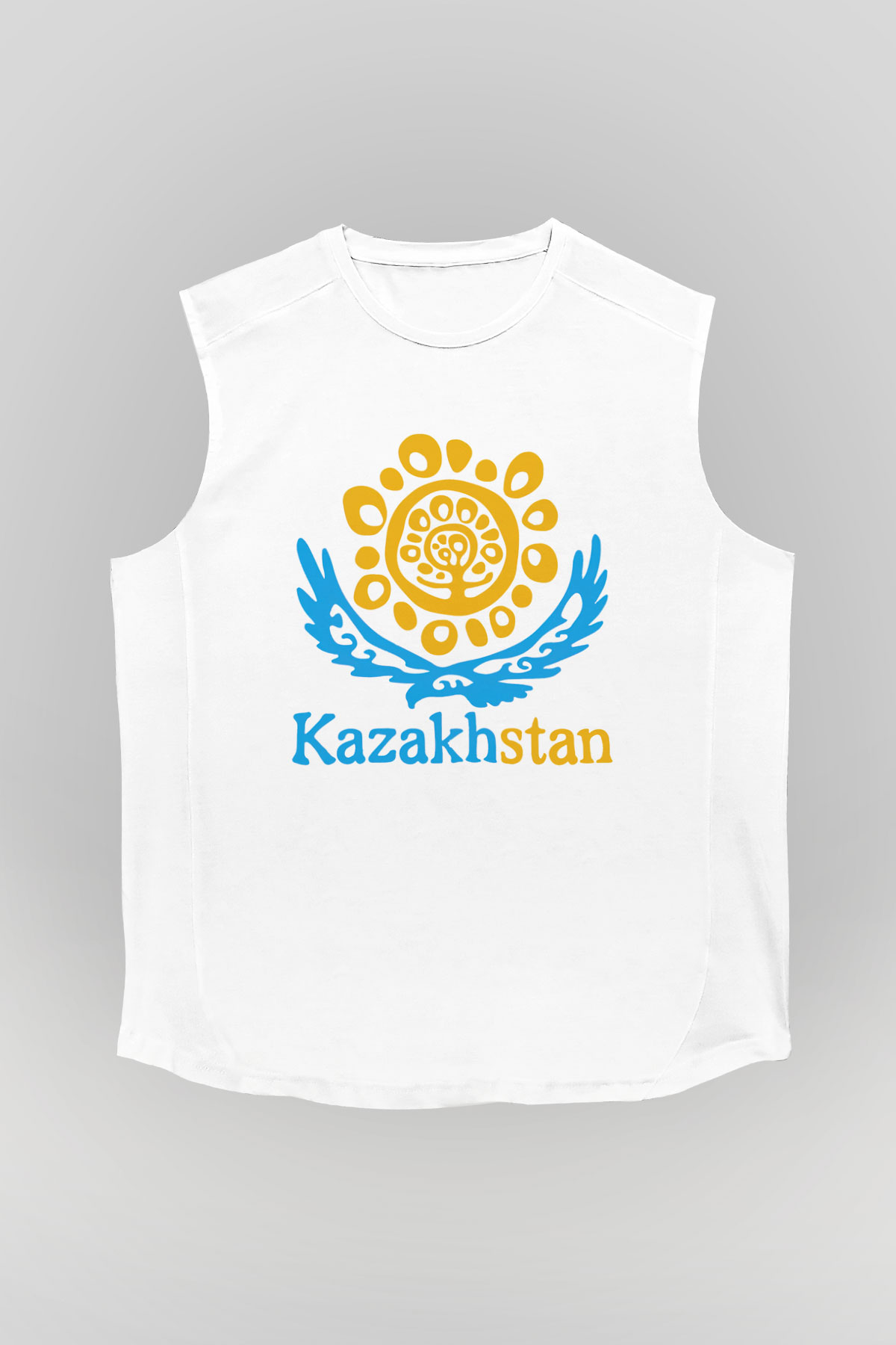 Kazakistan Beyaz Unisex Kolsuz Tişört