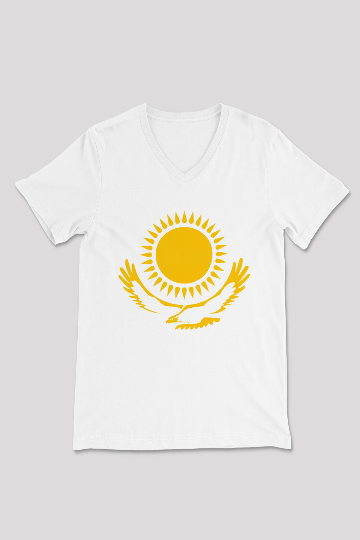 Kazakistan Beyaz Unisex V Yaka Tişört T-Shirt