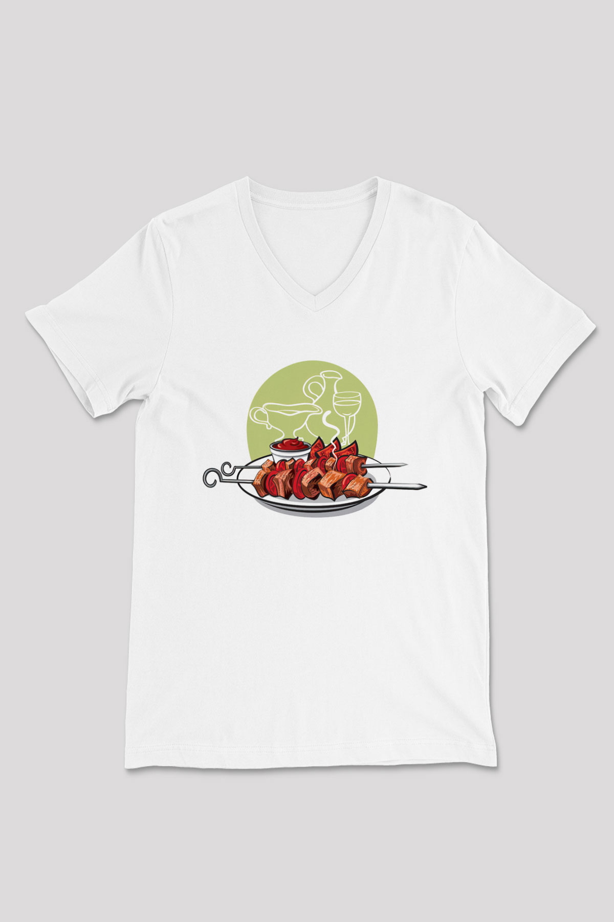 Kebapçı Beyaz Unisex V Yaka Tişört T-Shirt
