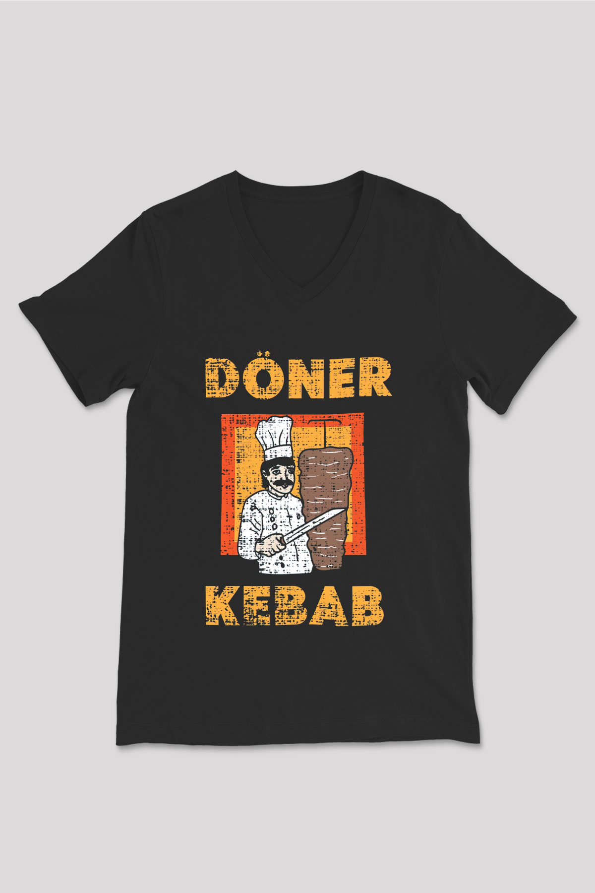 Kebapçı Siyah Unisex V Yaka Tişört