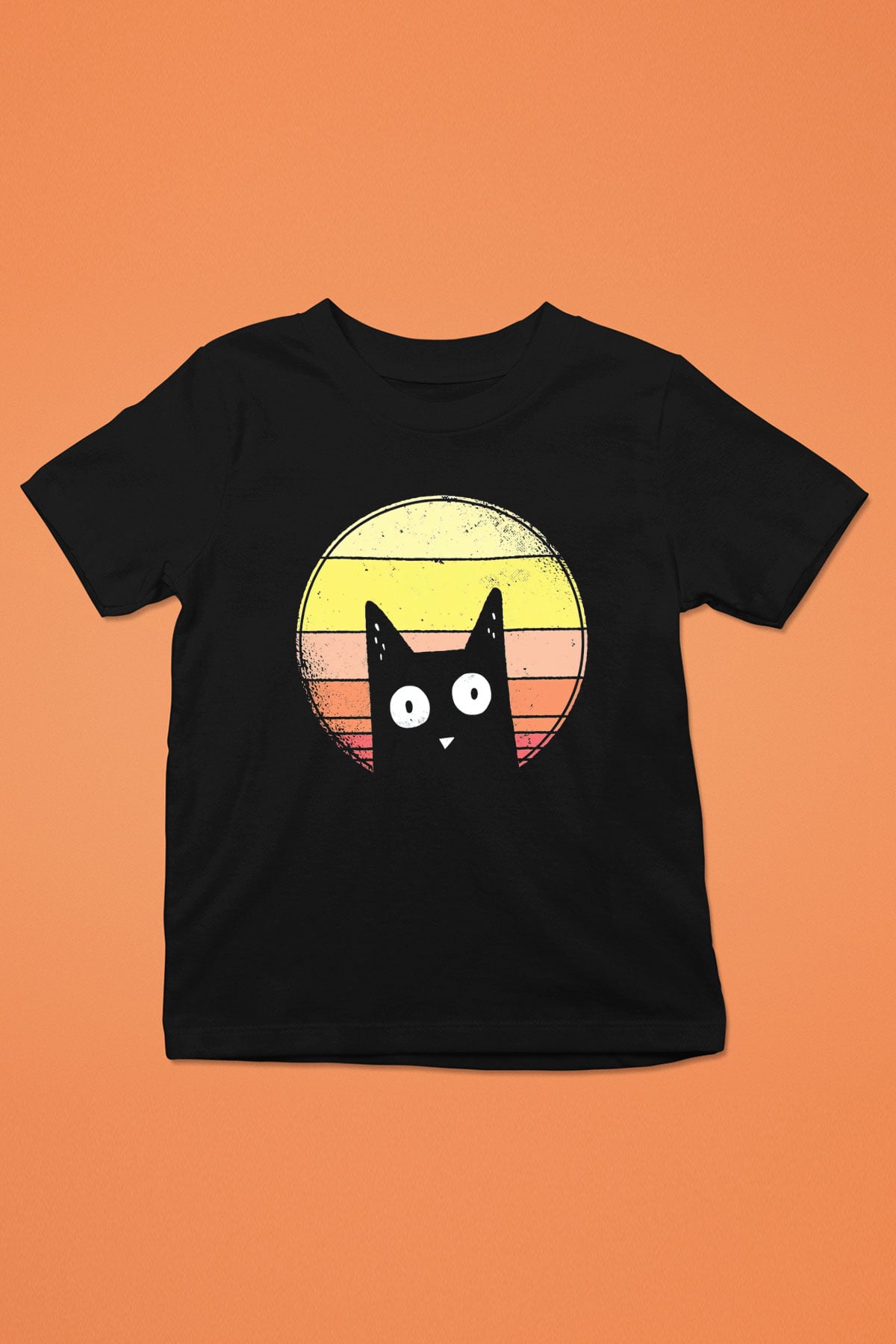 Kedi Baskılı Unisex Siyah  Çocuk Tişört