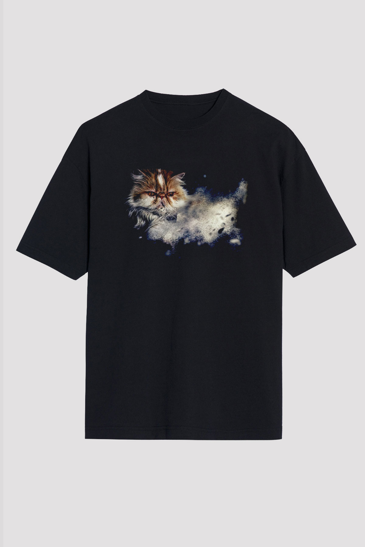 Kedi Baskılı Unisex Siyah Tişört