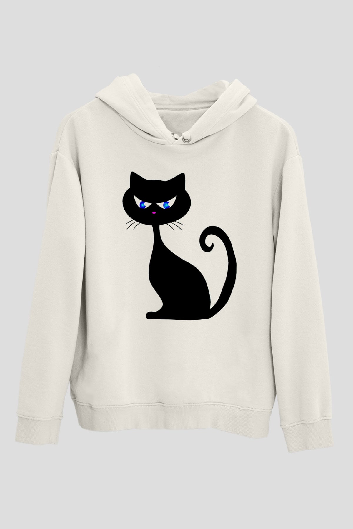 Kedi Beyaz Unisex Kapşonlu Sweatshirt