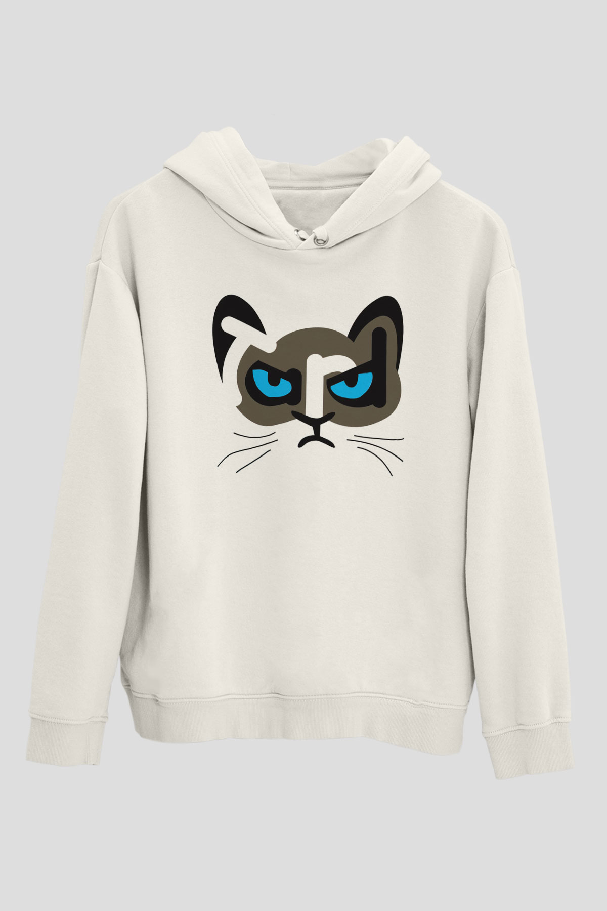 Kedi Beyaz Unisex Kapşonlu Sweatshirt