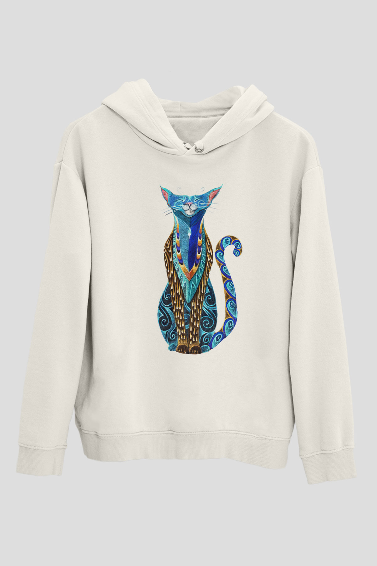 Kedi Beyaz Unisex Kapşonlu Sweatshirt