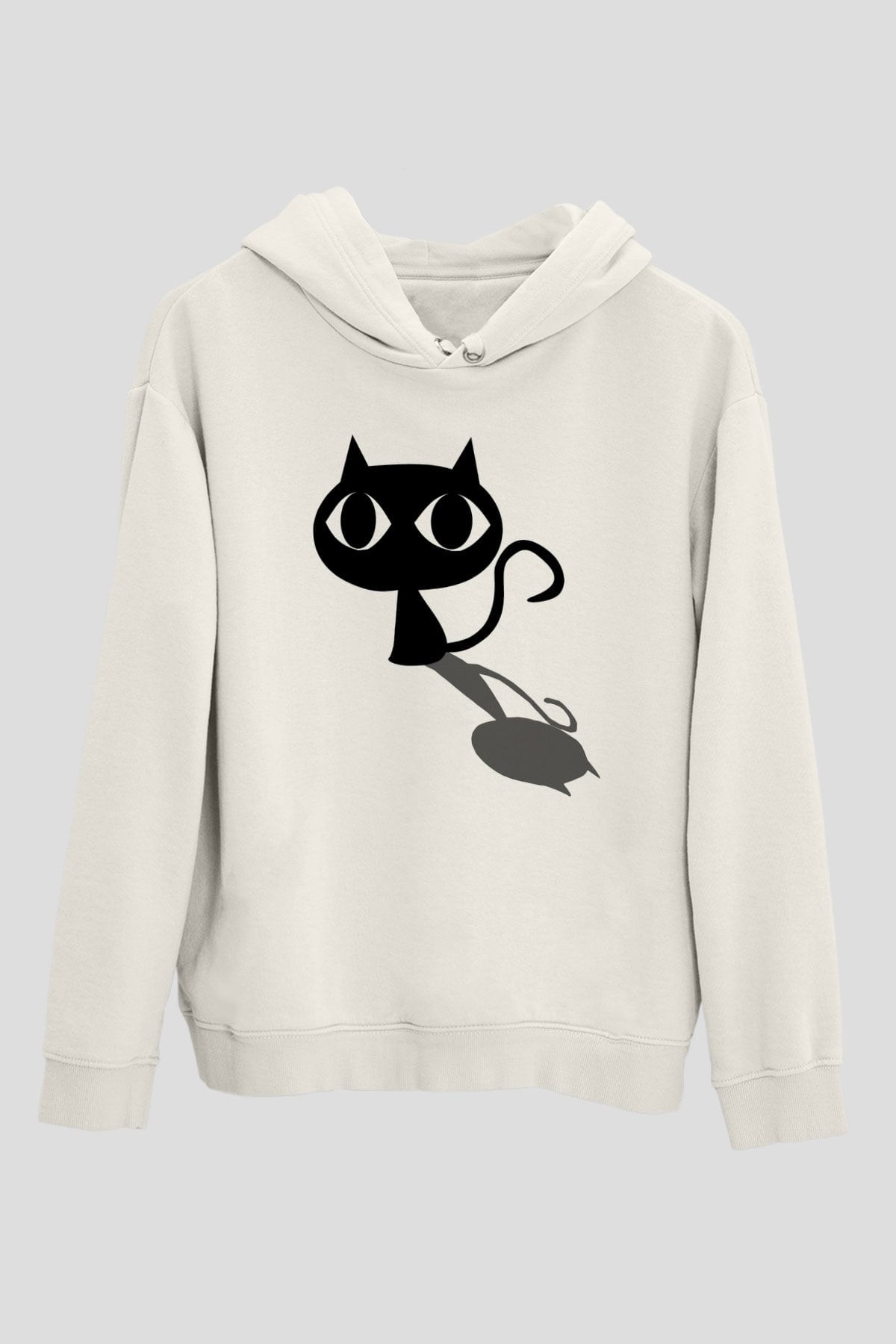 Kedi Beyaz Unisex Kapşonlu Sweatshirt