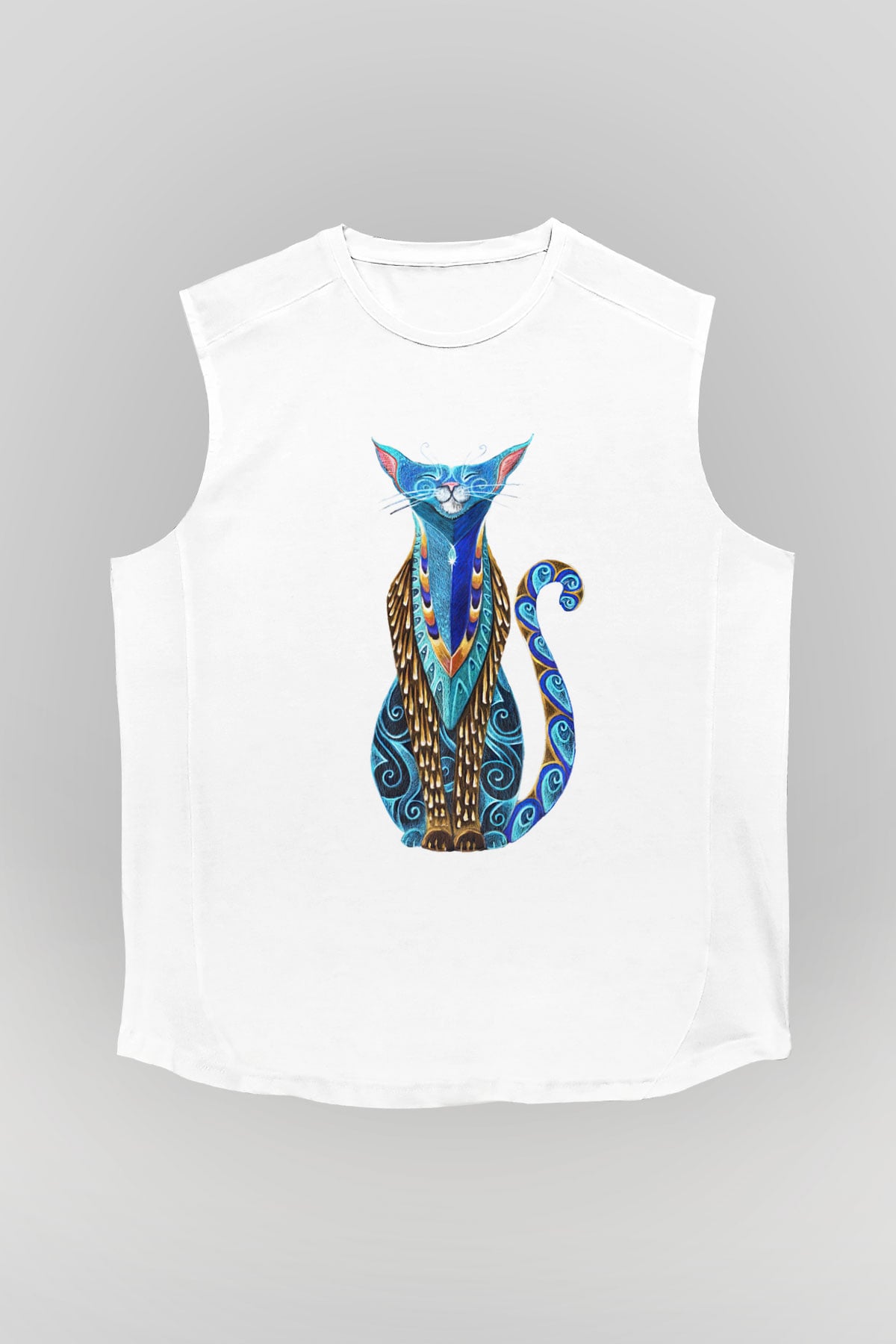 Kedi Beyaz Unisex Kolsuz Tişört