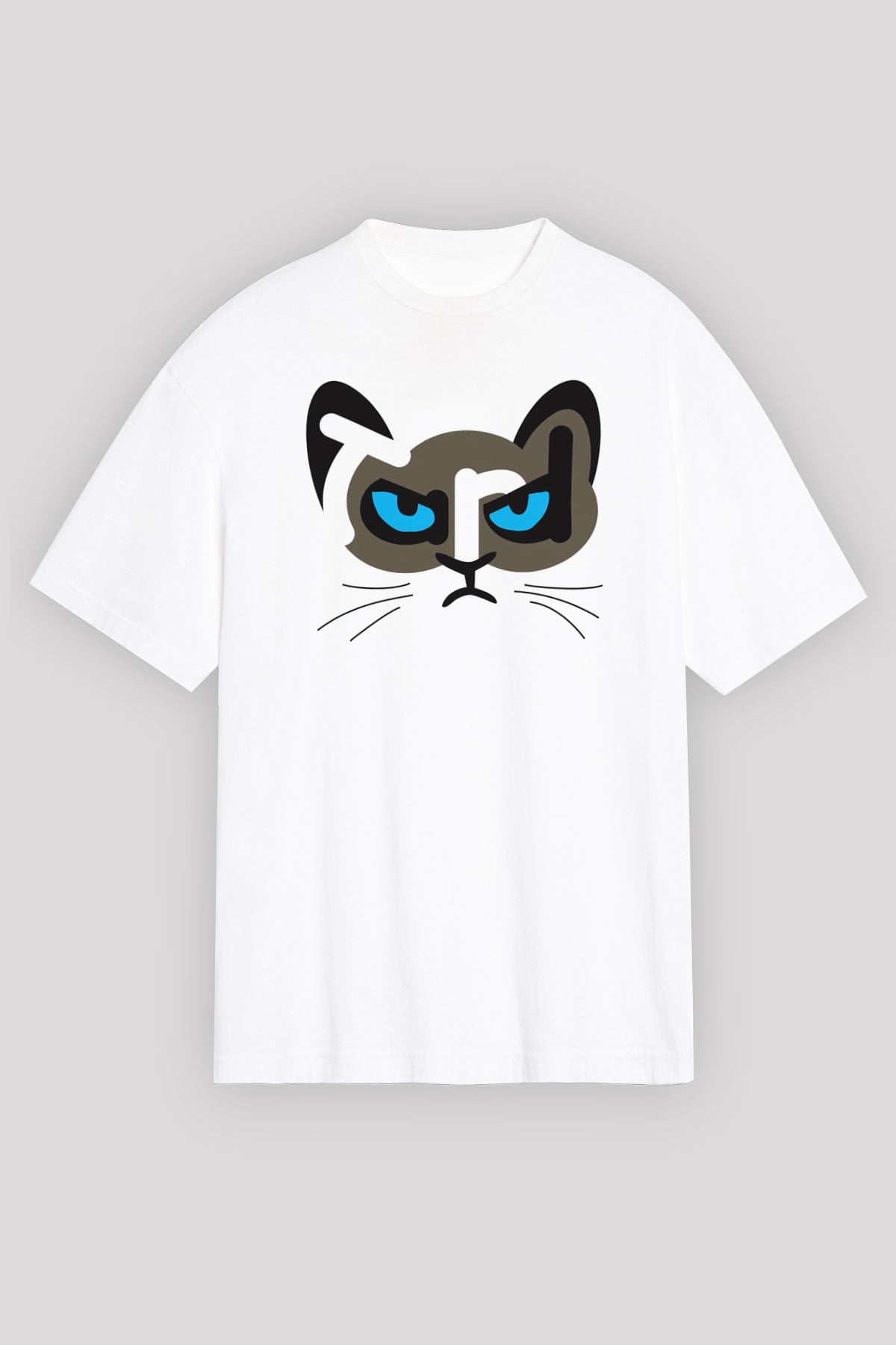 Kedi Beyaz Unisex Oversize Tişört T-Shirt