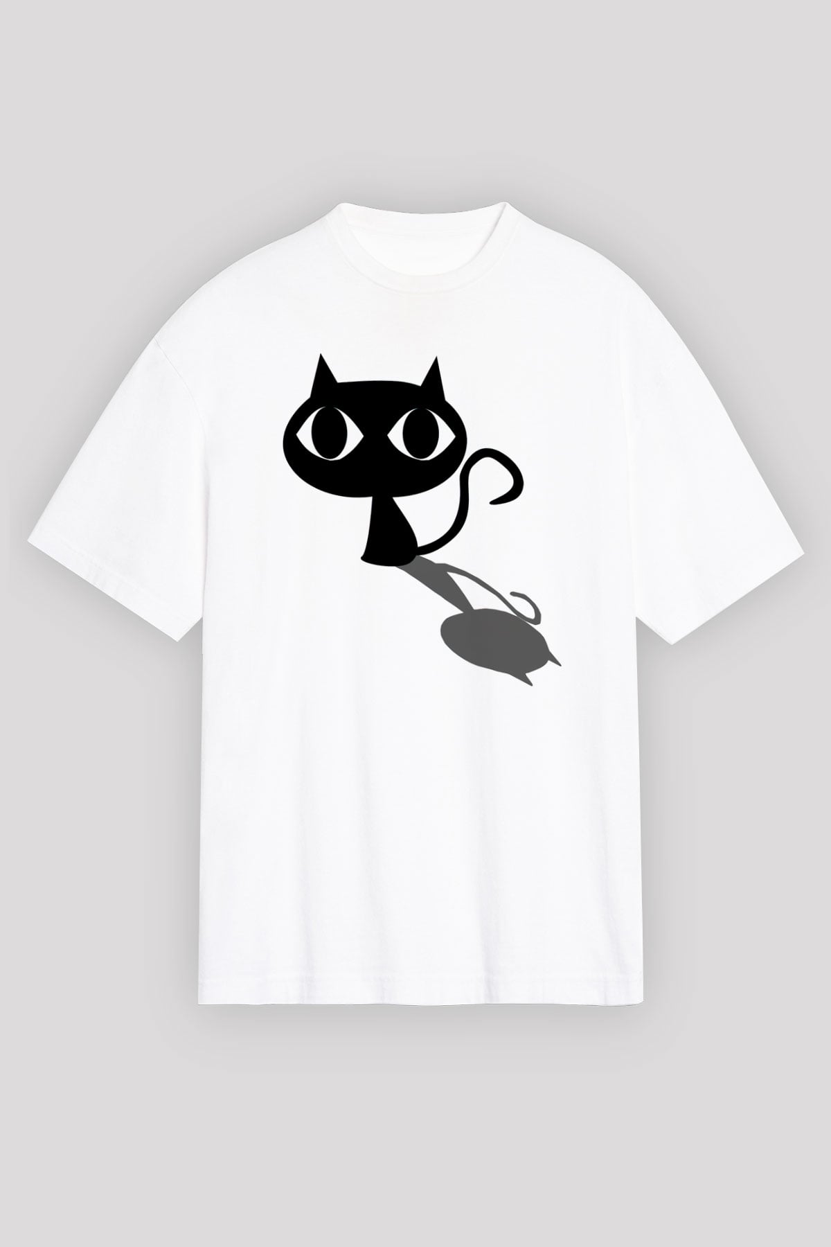 Kedi Beyaz Unisex Oversize Tişört T-Shirt