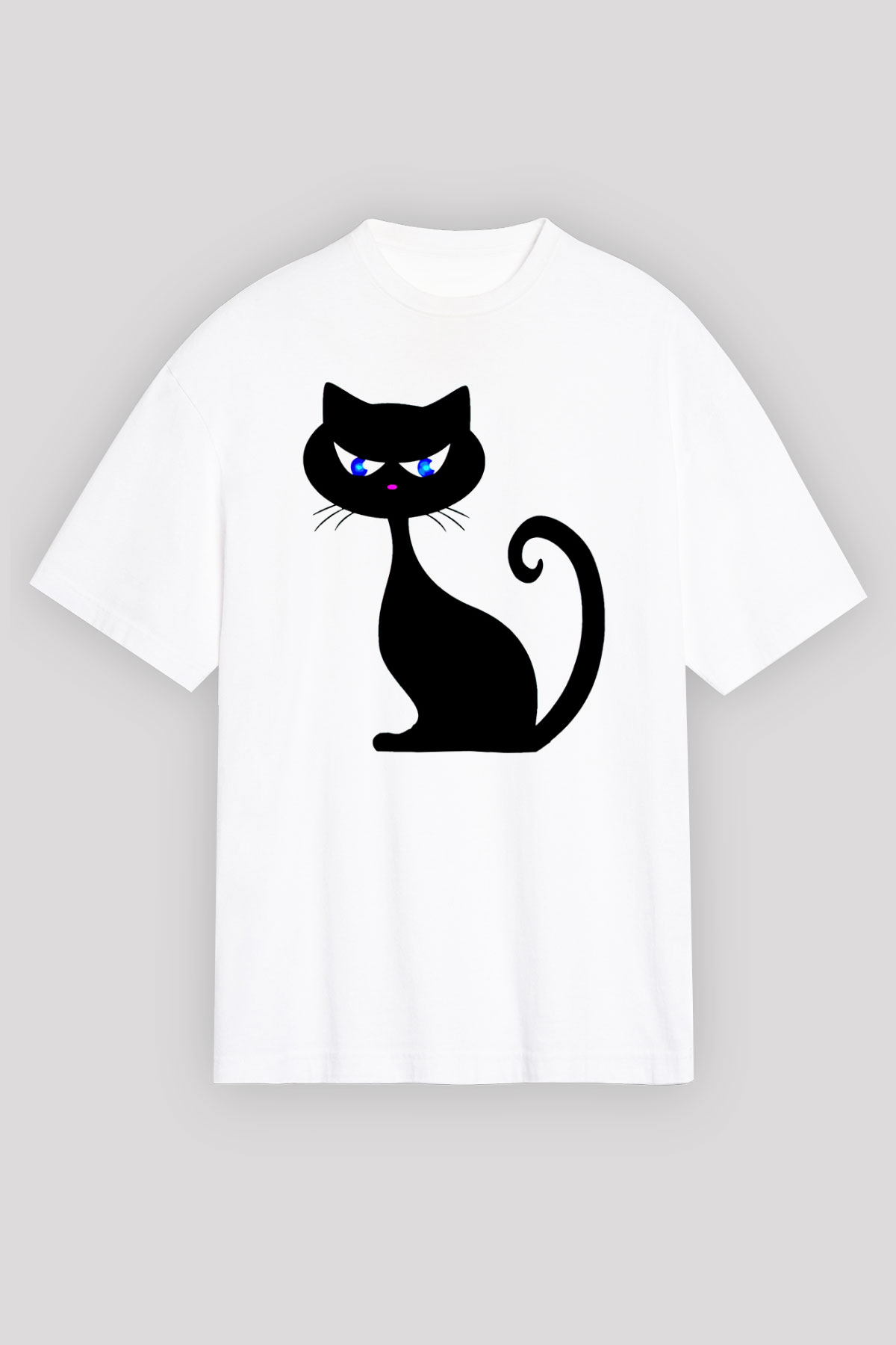 Kedi Beyaz Unisex Oversize Tişört T-Shirt