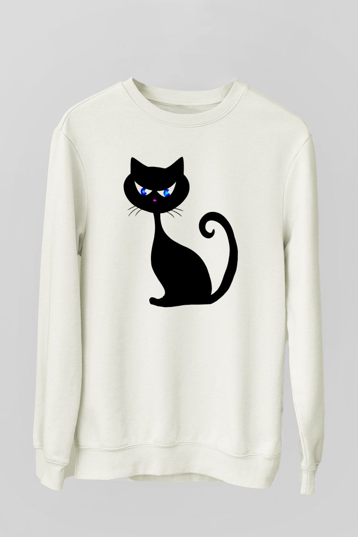 Kedi Beyaz Unisex Sweatshirt