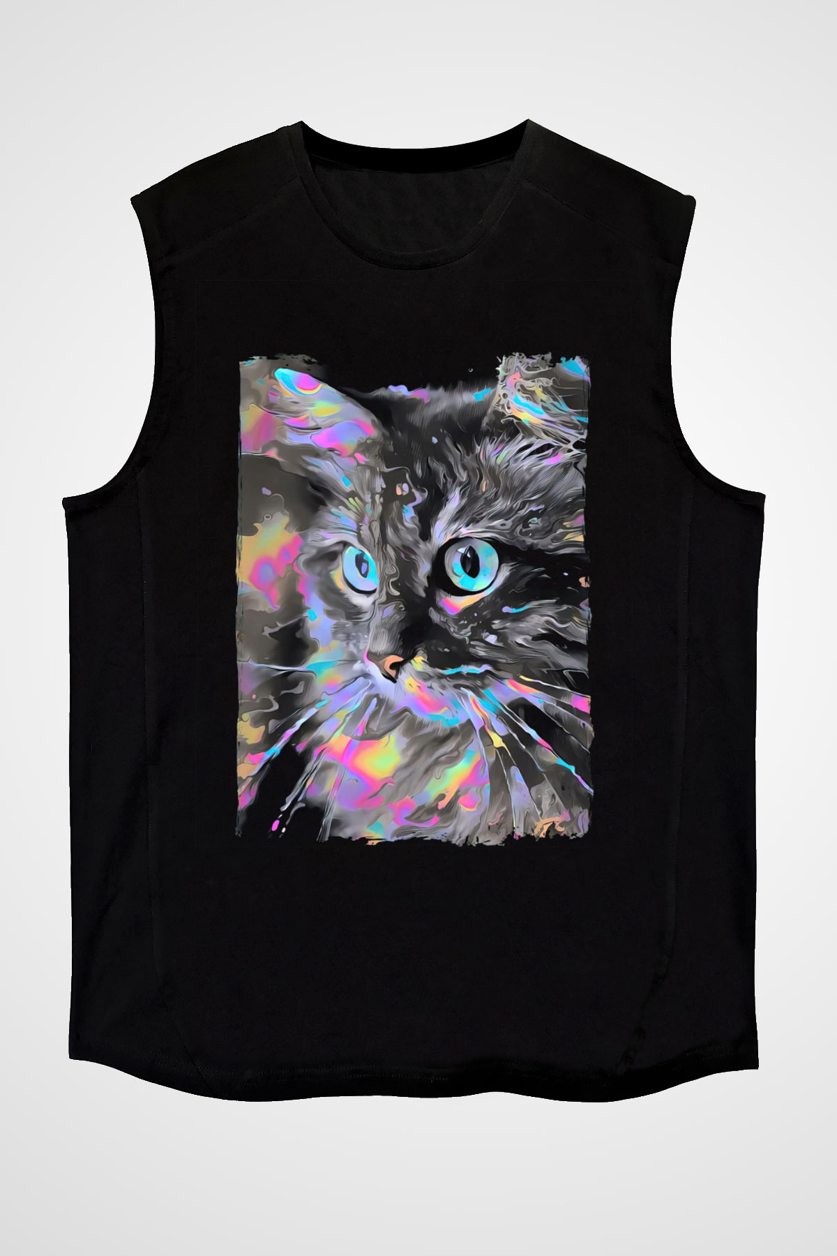 Kedi Siyah Unisex Kolsuz Tişört