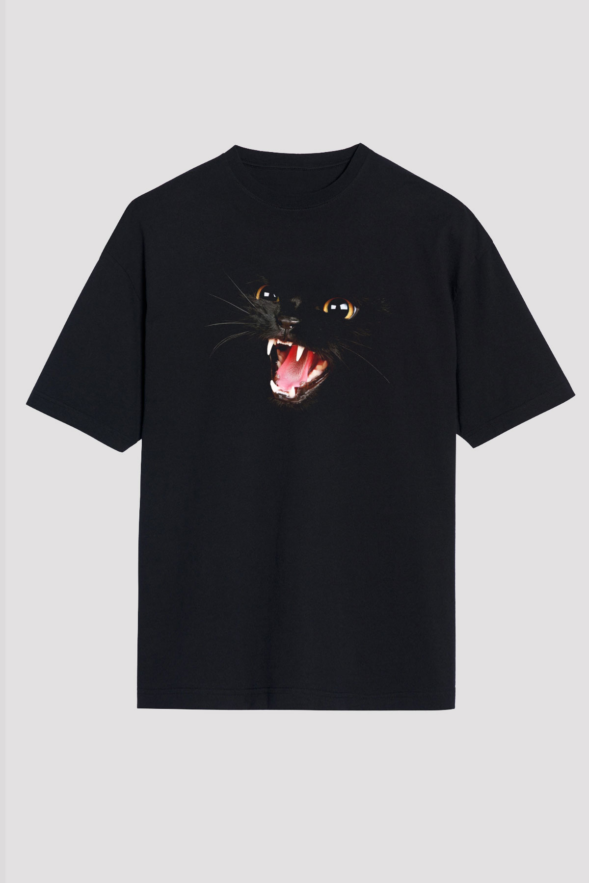 Kedi Siyah Unisex Oversize Tişört T-Shirt