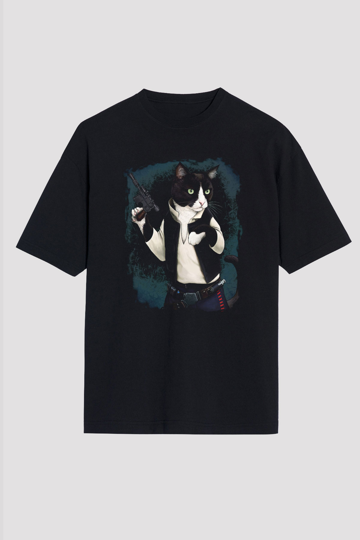 Kedi Siyah Unisex Oversize Tişört T-Shirt