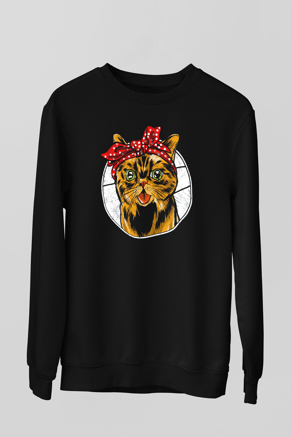 Kedicik Baskılı Unisex Siyah  Sweatshirt