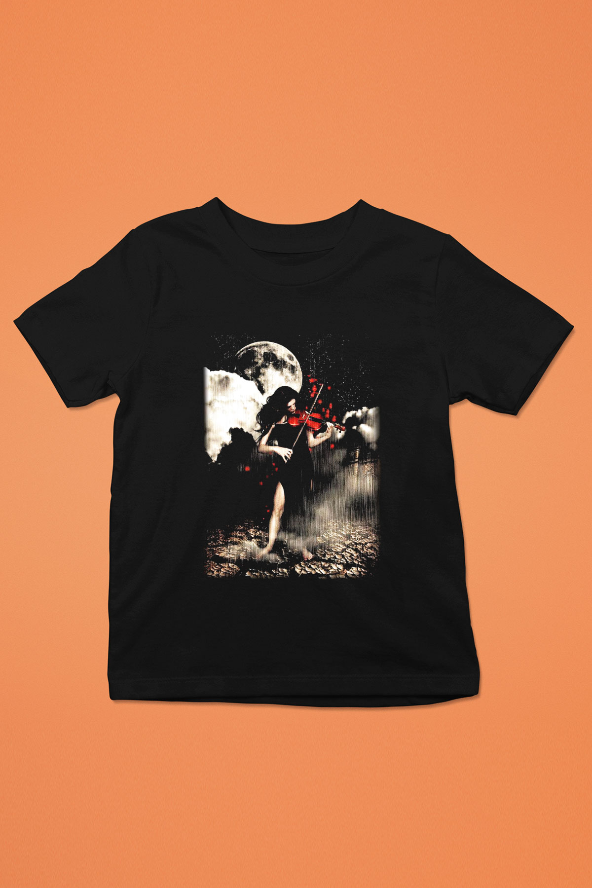 Kemancı Baskılı Siyah Unisex Çocuk Tişört