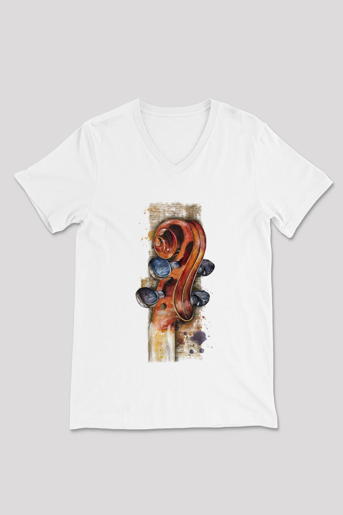 Kemancı Beyaz Unisex V Yaka Tişört T-Shirt