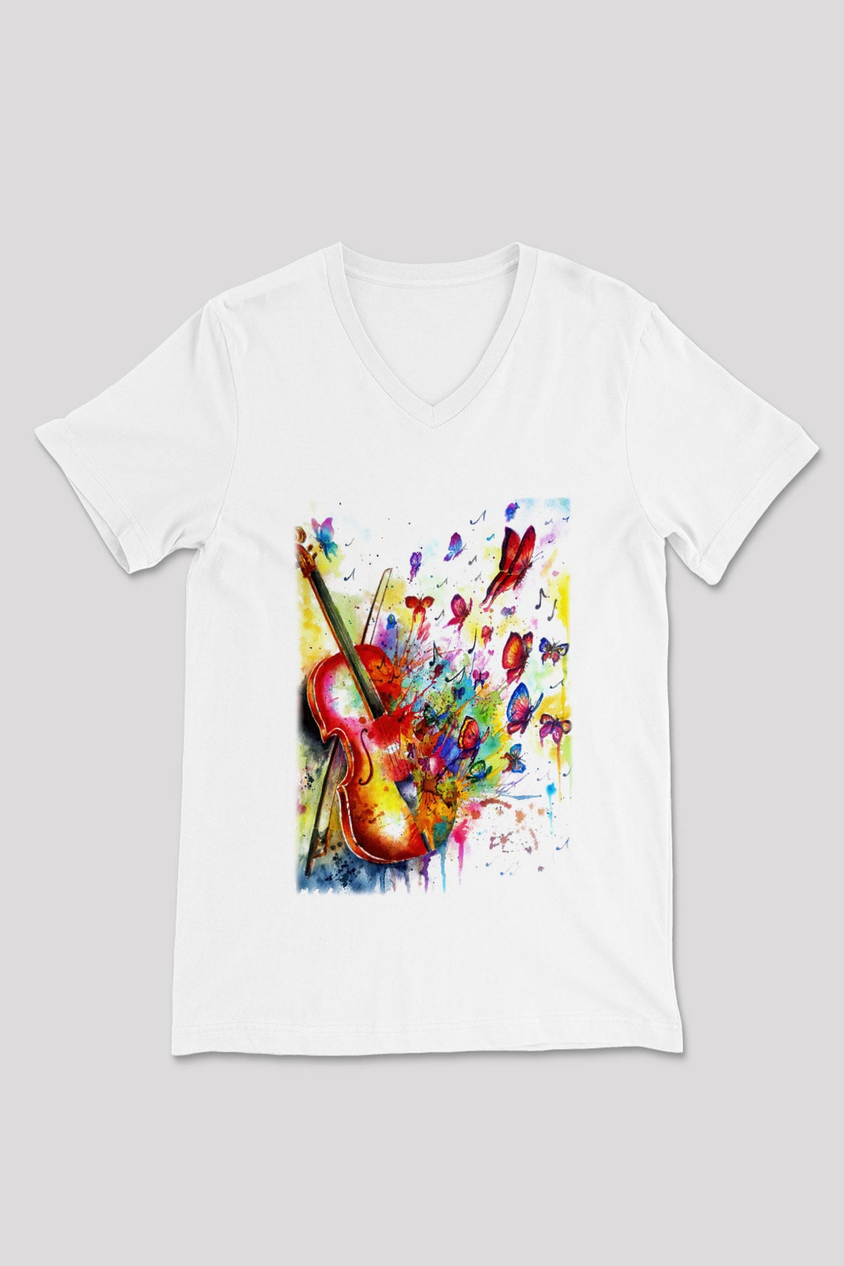 Kemancı Beyaz Unisex V Yaka Tişört T-Shirt