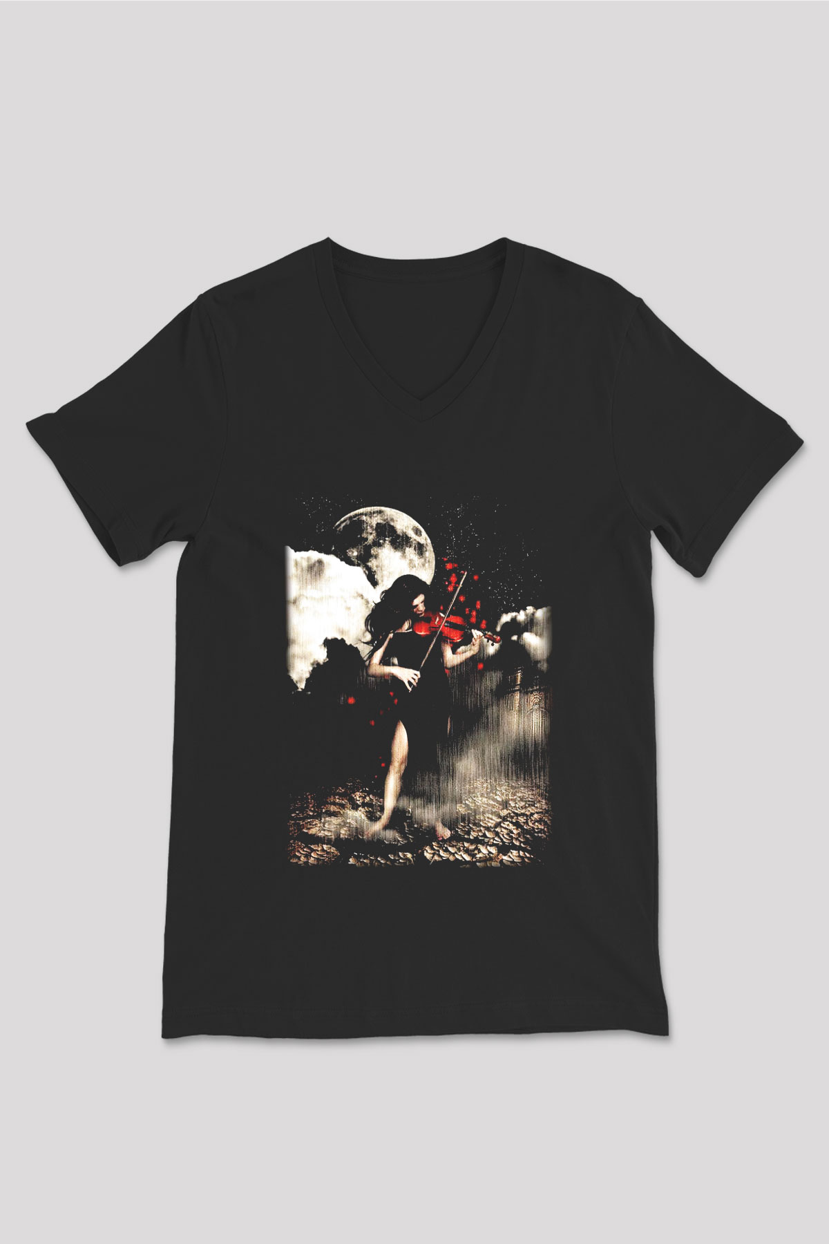 Kemancı Siyah Unisex V Yaka Tişört T-Shirt