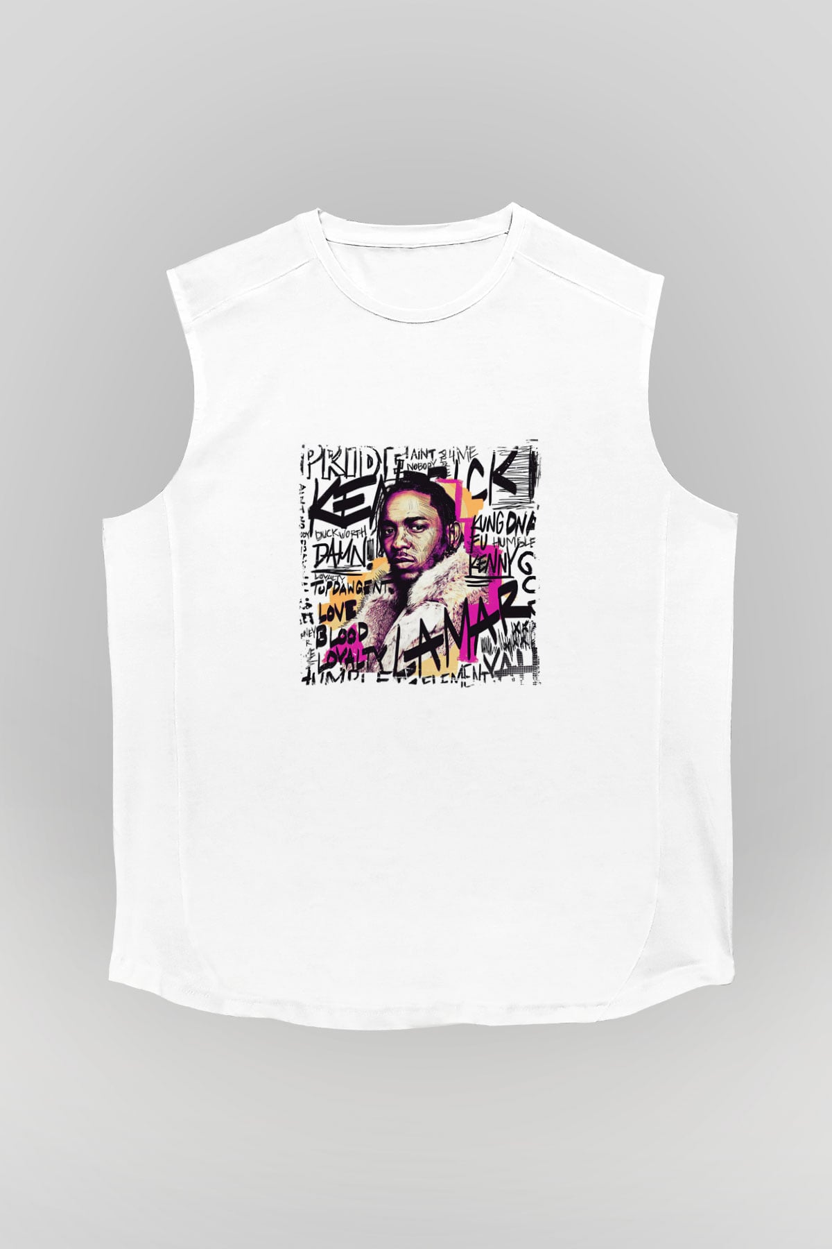 Kendrick Lamar Baskılı Unisex Beyaz Kolsuz Tişört