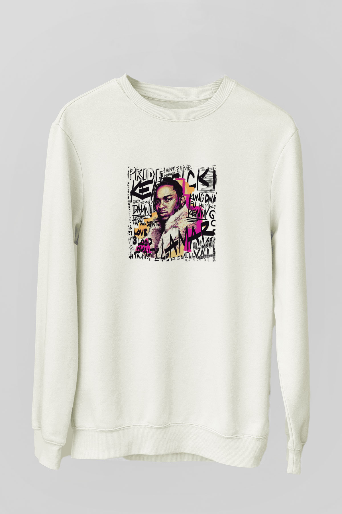 Kendrick Lamar Baskılı Unisex Beyaz Sweatshirt