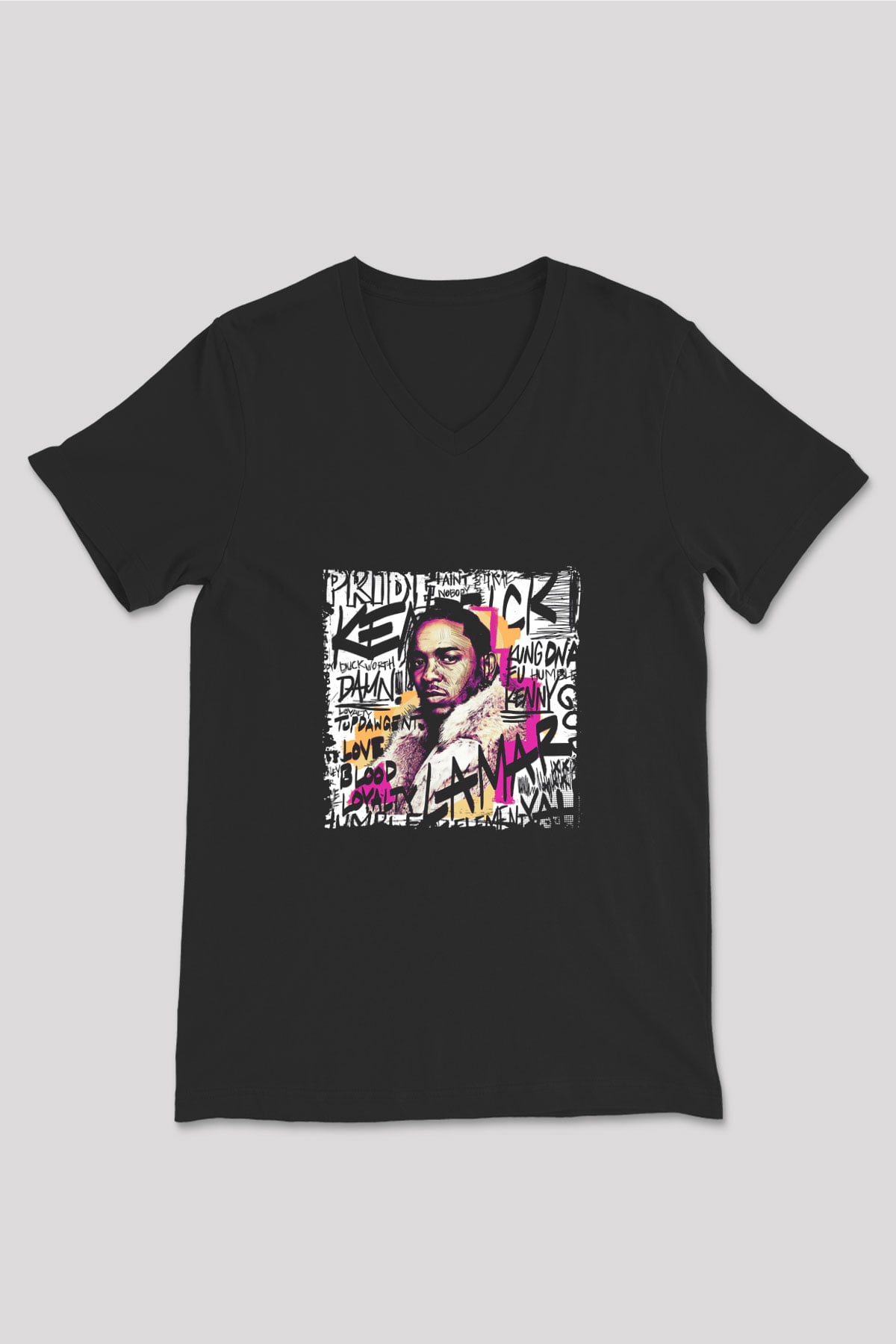 Kendrick Lamar Baskılı Unisex Siyah V Yaka Tişört