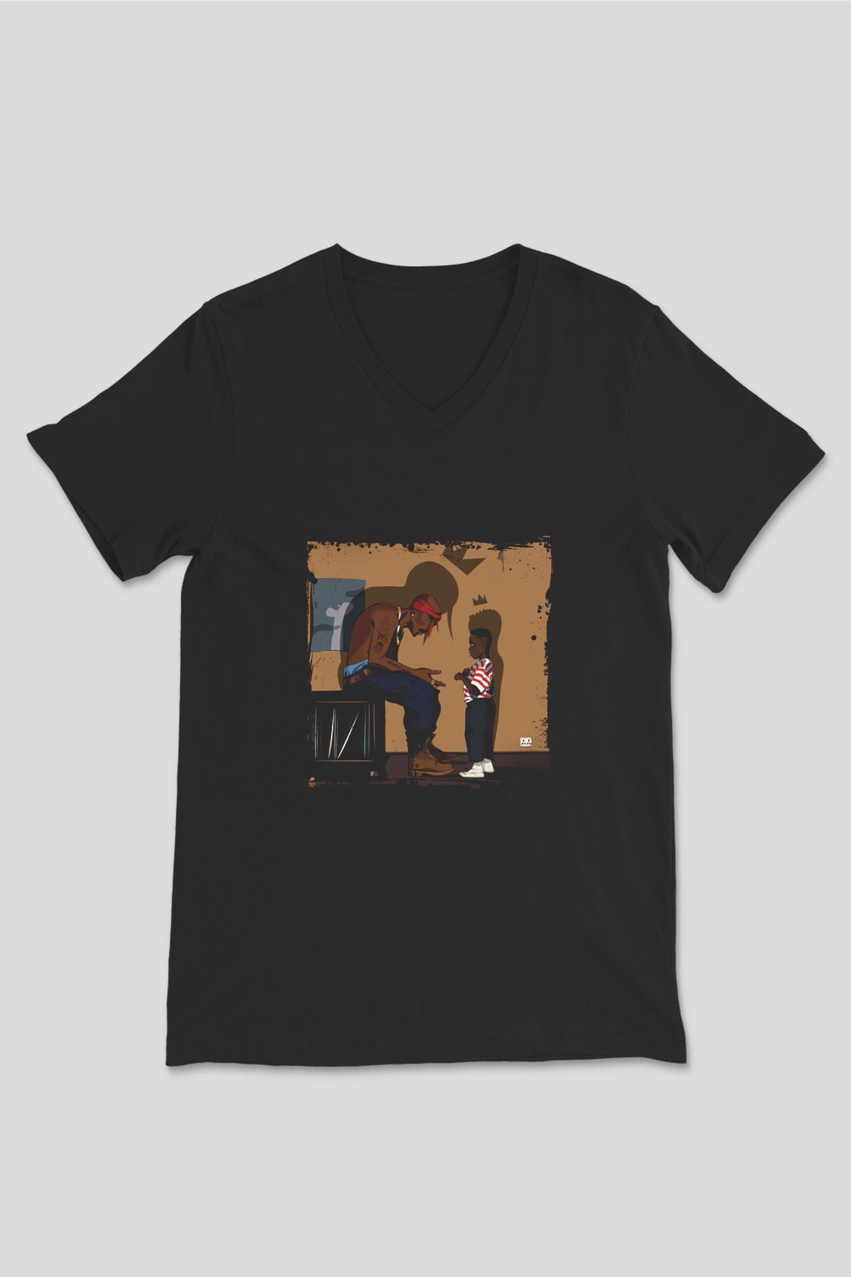Kendrick Lamar Baskılı Unisex Siyah V Yaka Tişört