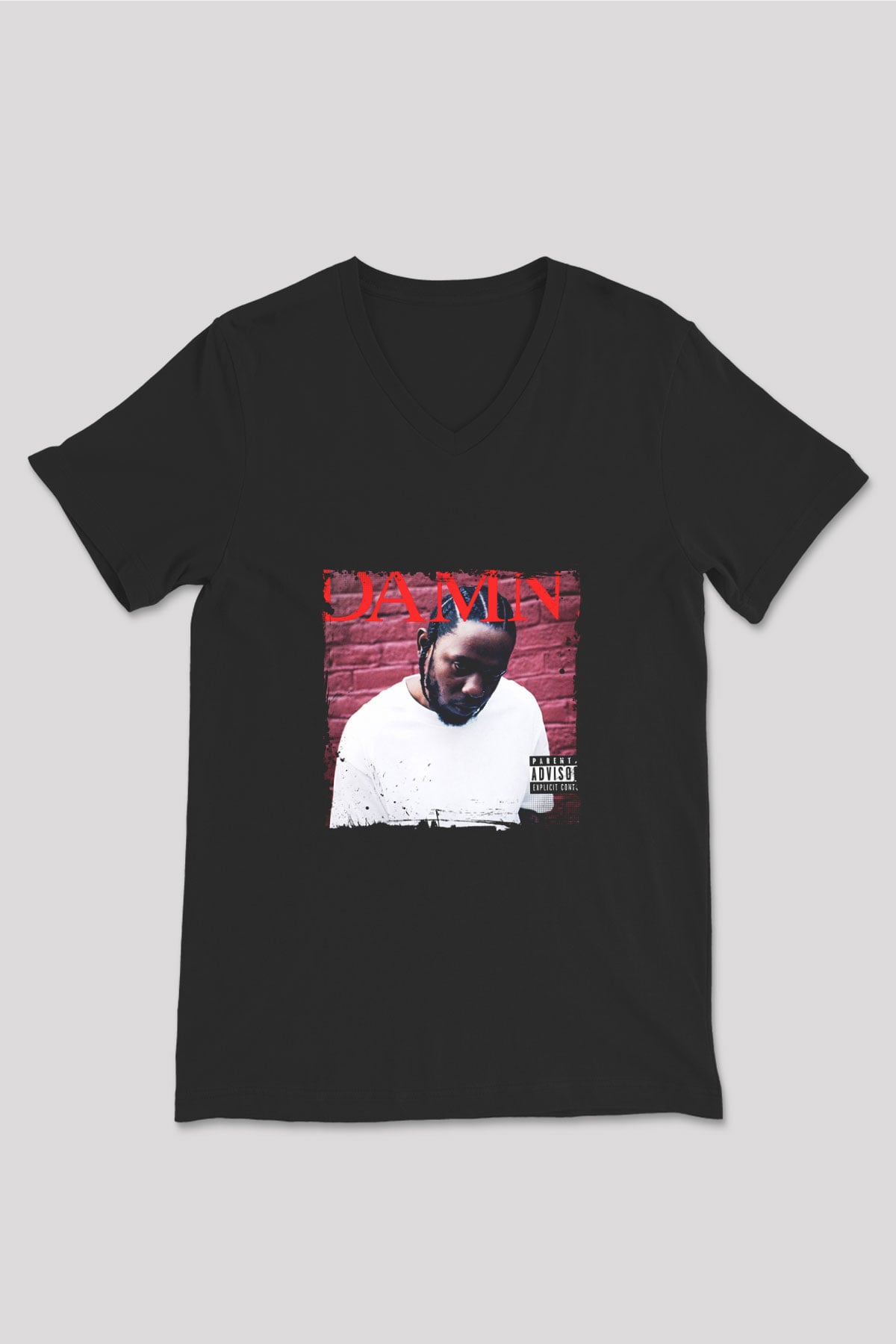 Kendrick Lamar Baskılı Unisex Siyah V Yaka Tişört
