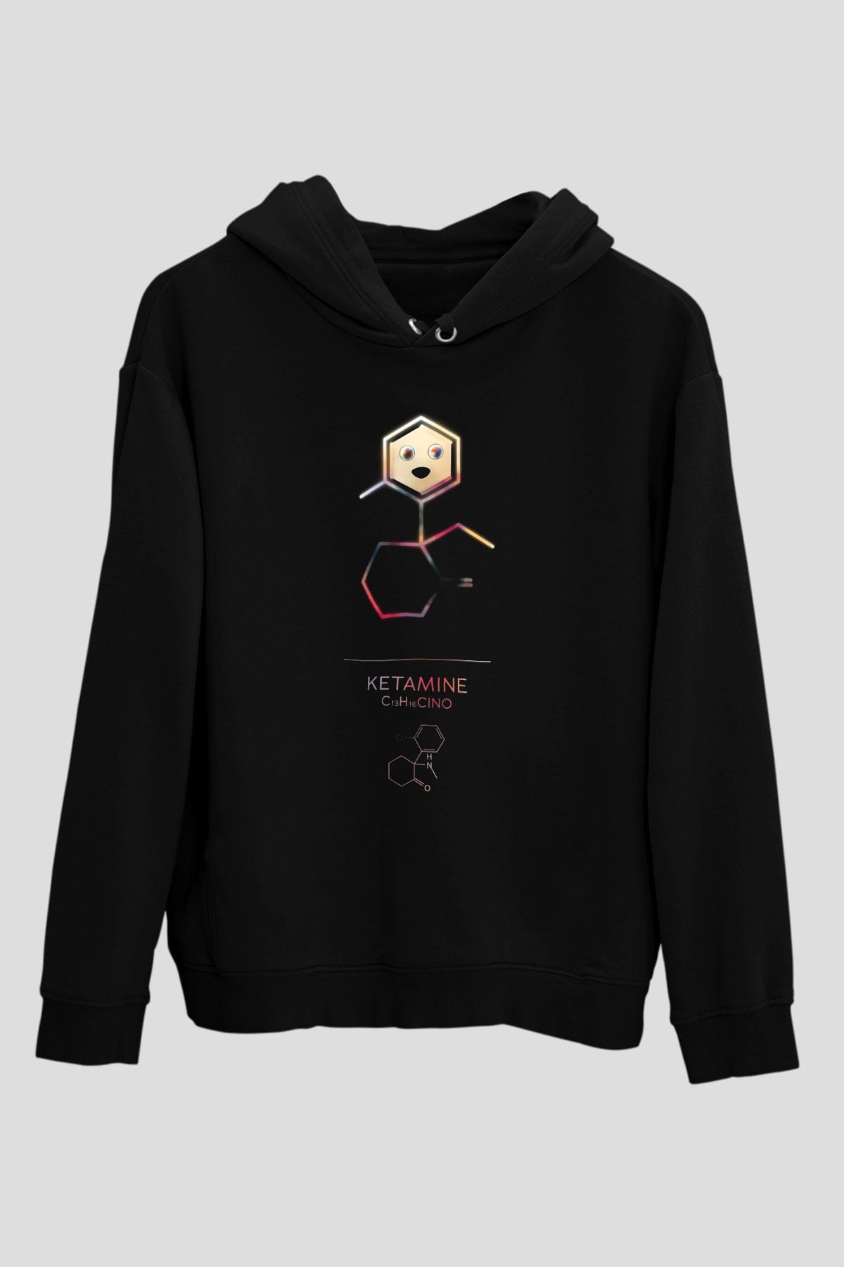Ketamin Molekülü Baskılı Unisex Siyah Hoodie