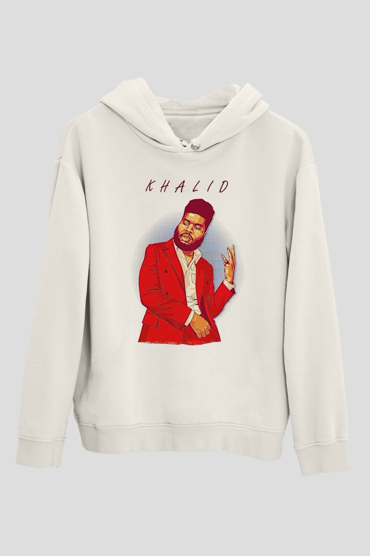 Khalid Baskılı Beyaz Unisex Kapüşonlu Sweatshirt