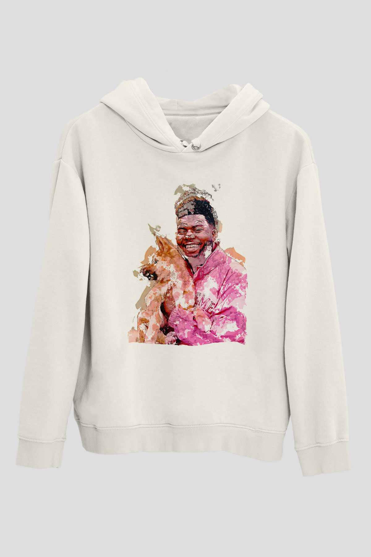Khalid Baskılı Beyaz Unisex Kapüşonlu Sweatshirt